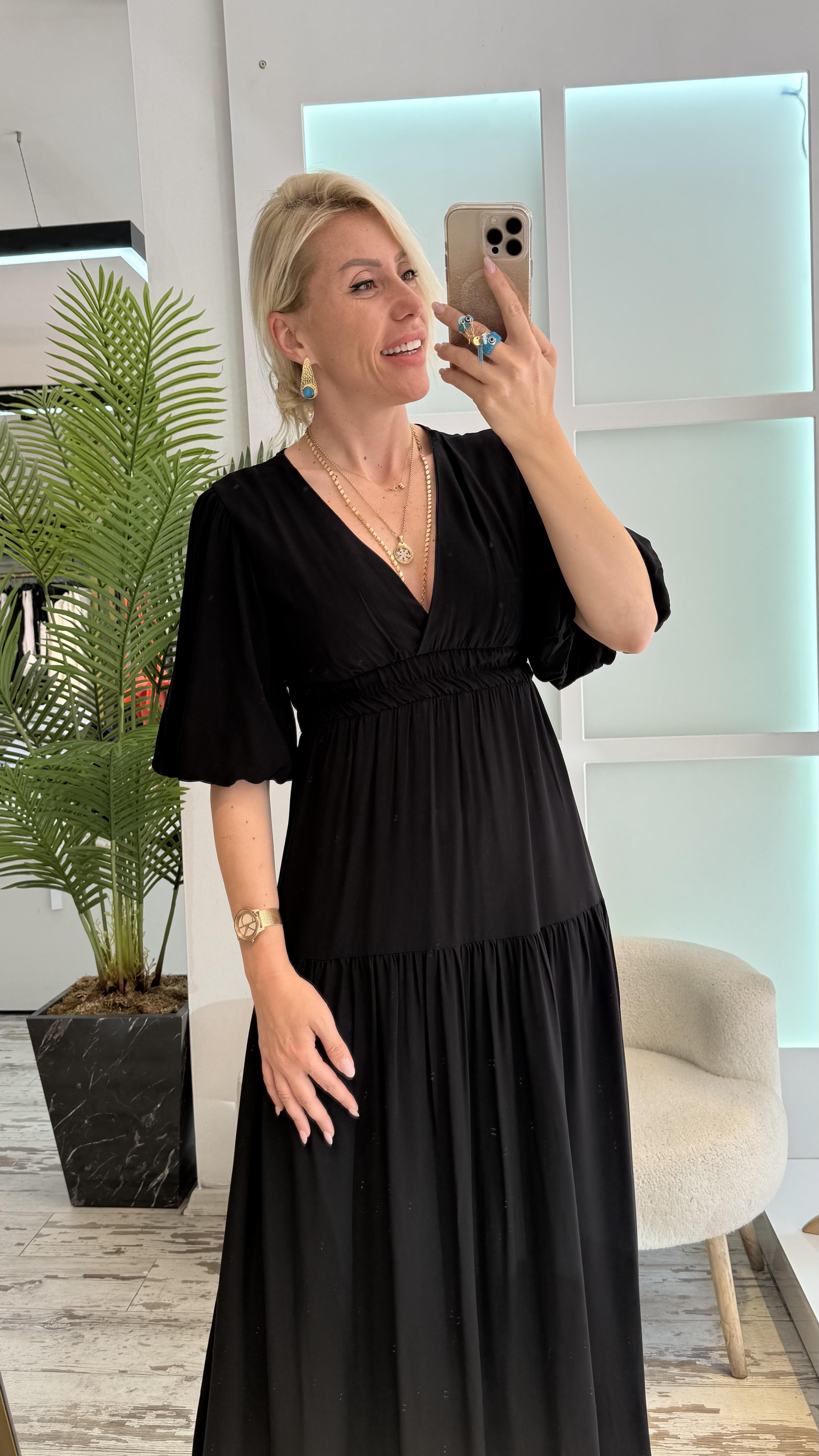 PATRİCİA BALON KOL SİYAH ELBİSE