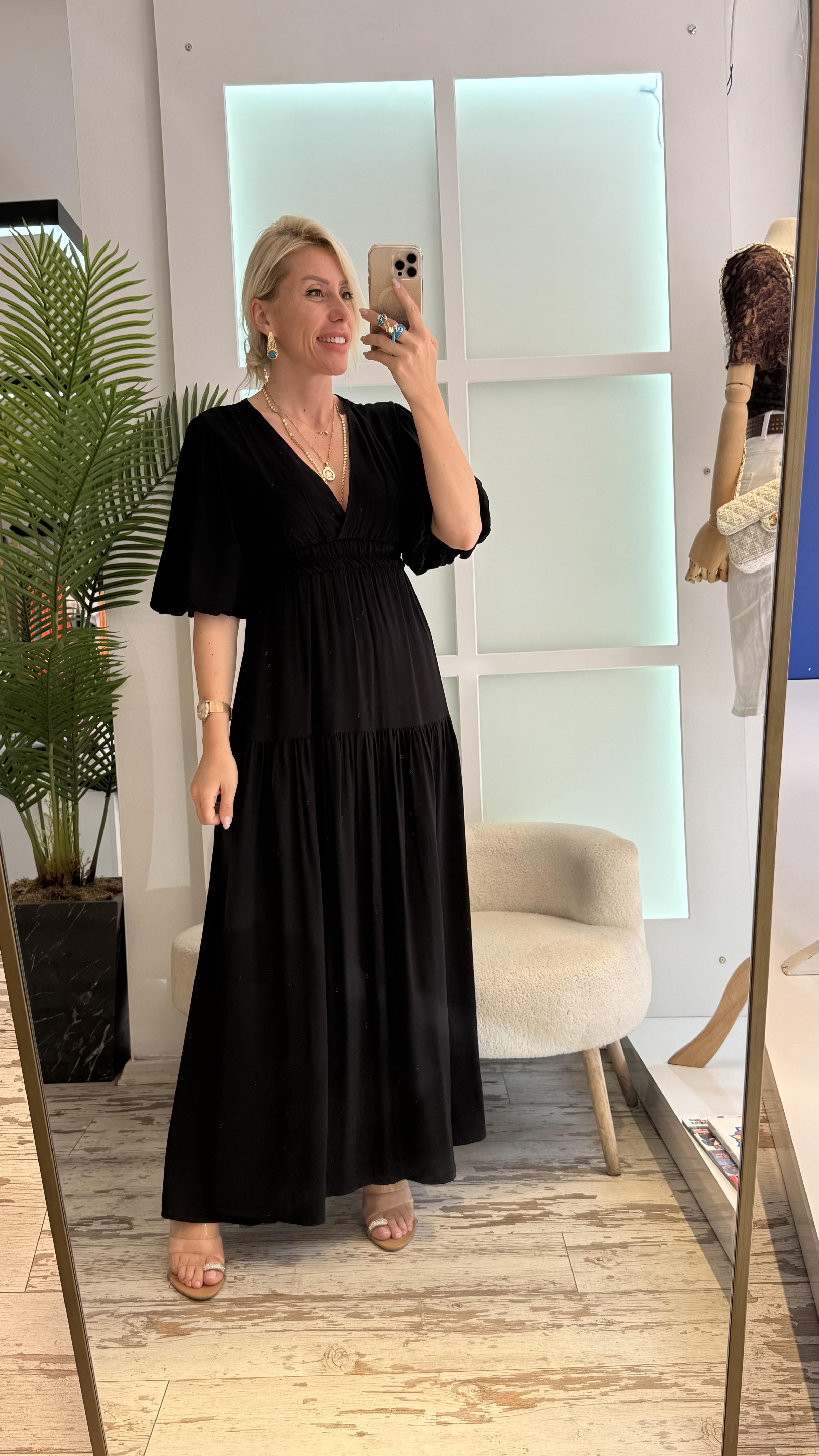 PATRİCİA BALON KOL SİYAH ELBİSE