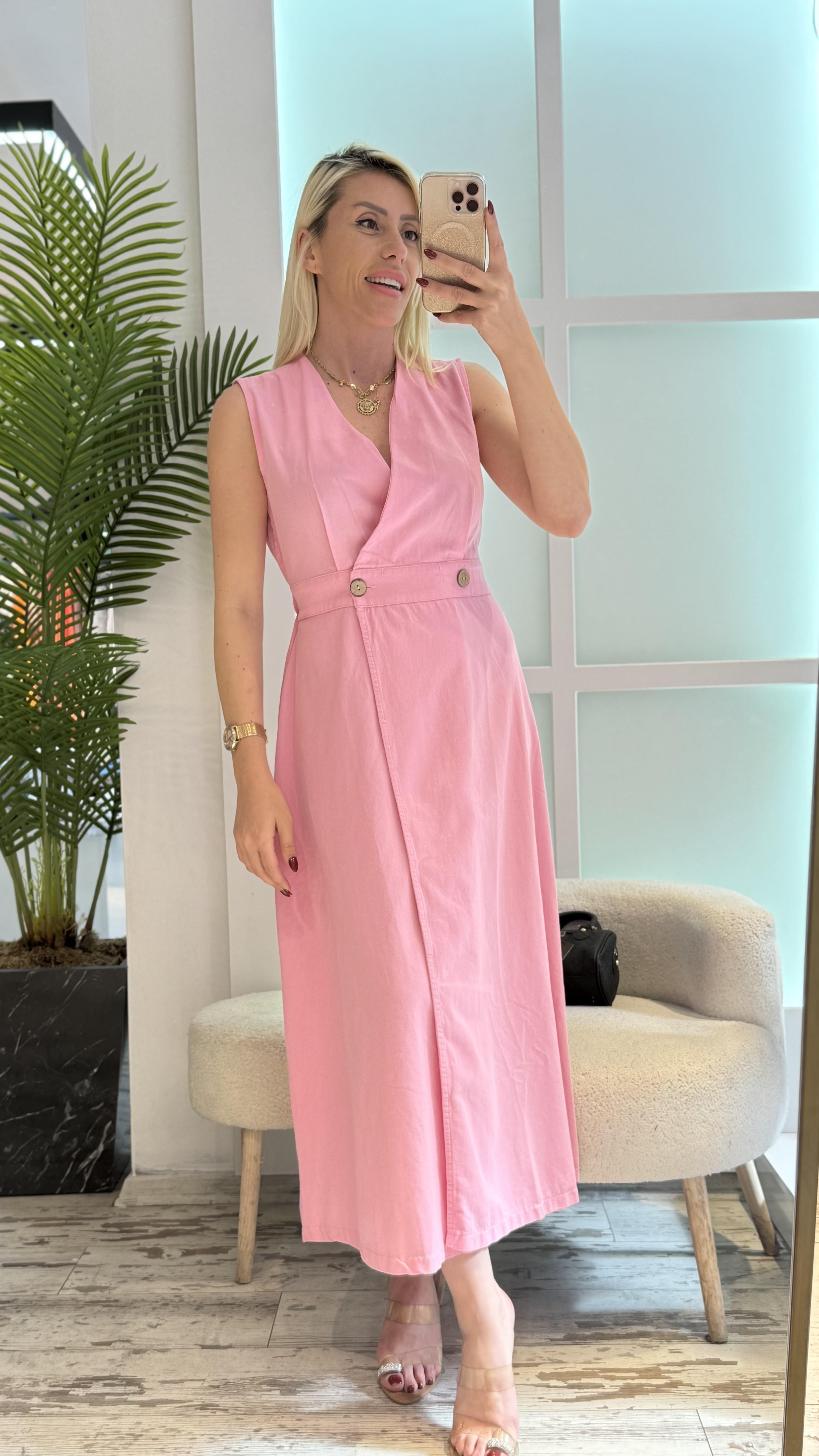 PEMBE GABARDİN ELBİSE