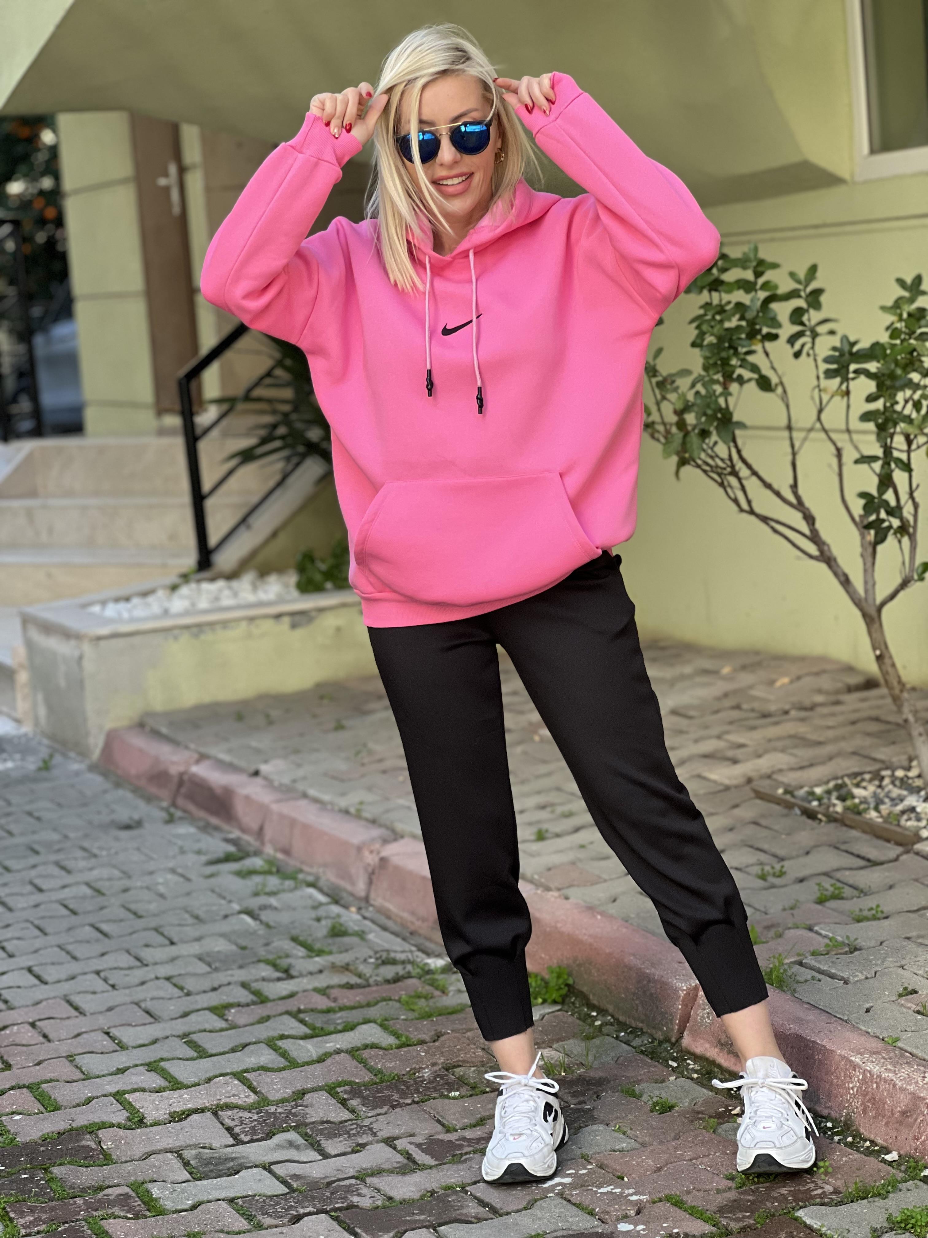 PEMBE KAPŞONLU SWEAT