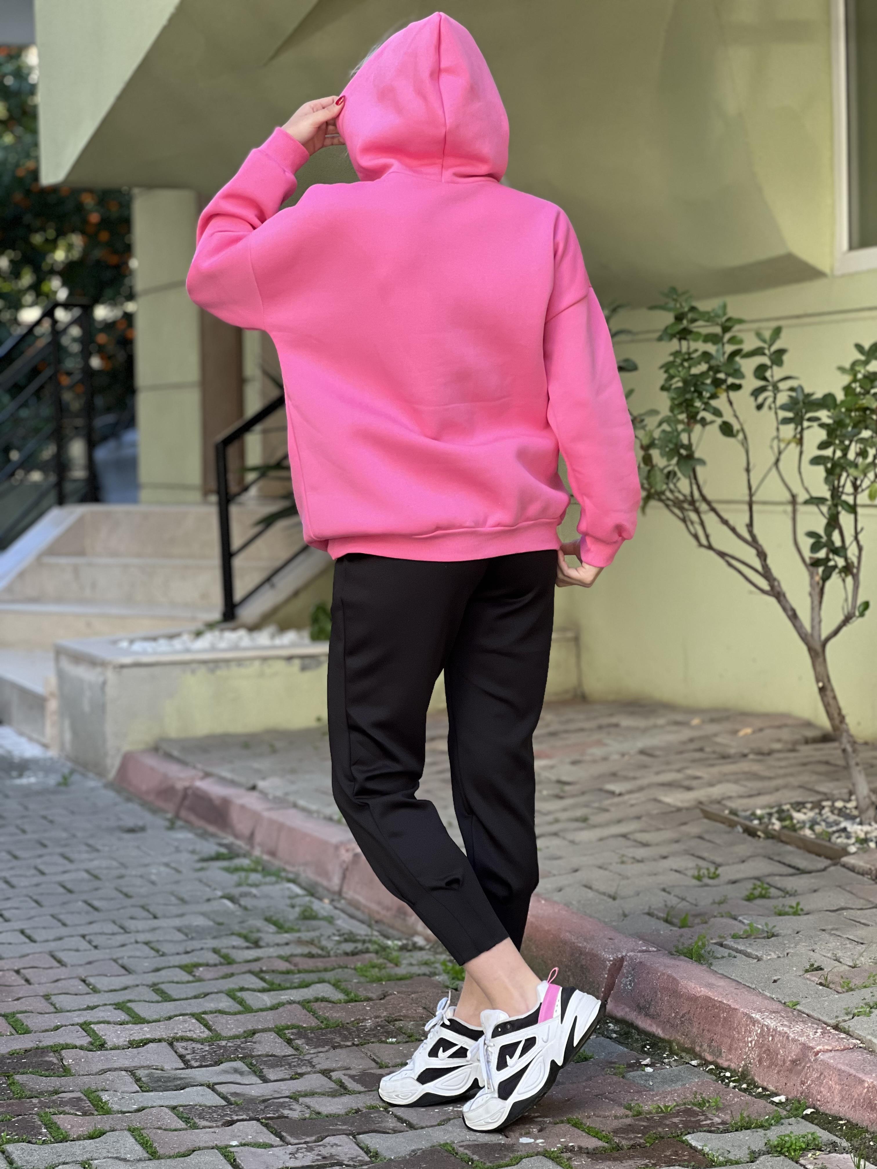 PEMBE KAPŞONLU SWEAT