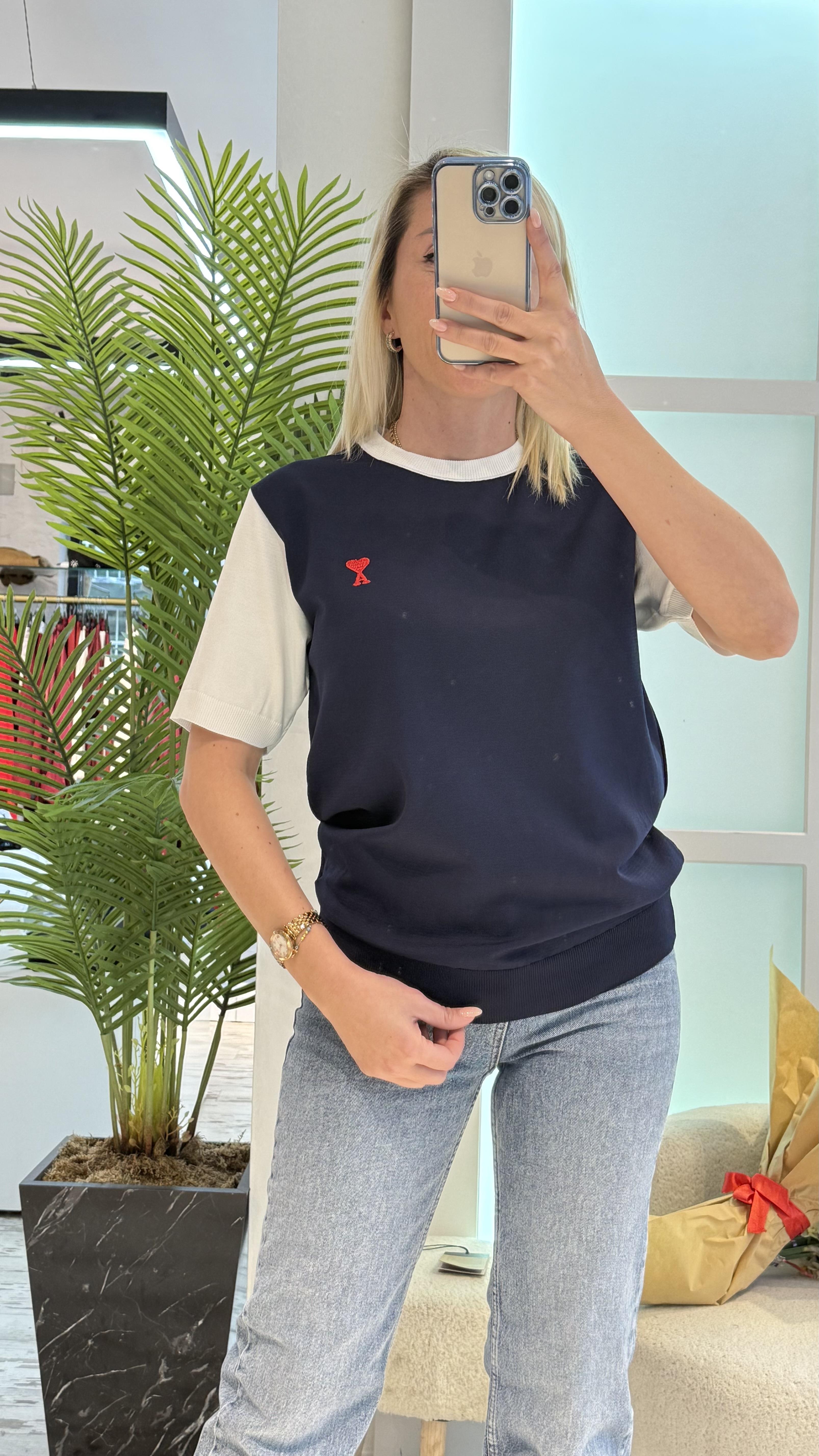 PENNY LACİVERT BEYAZ KOL DETAYLI TRİKO TSHİRT