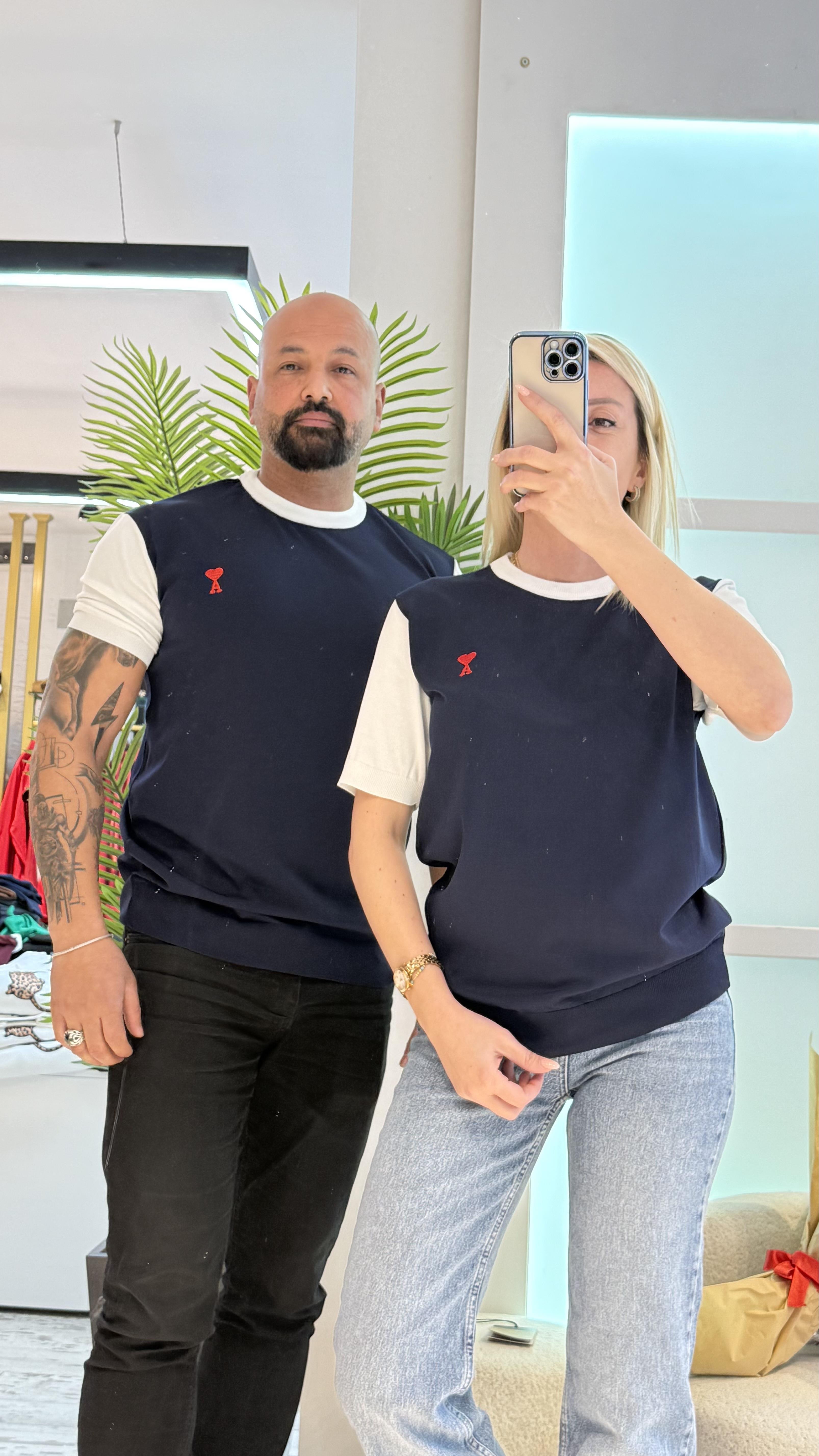 PENNY LACİVERT BEYAZ KOL DETAYLI TRİKO TSHİRT