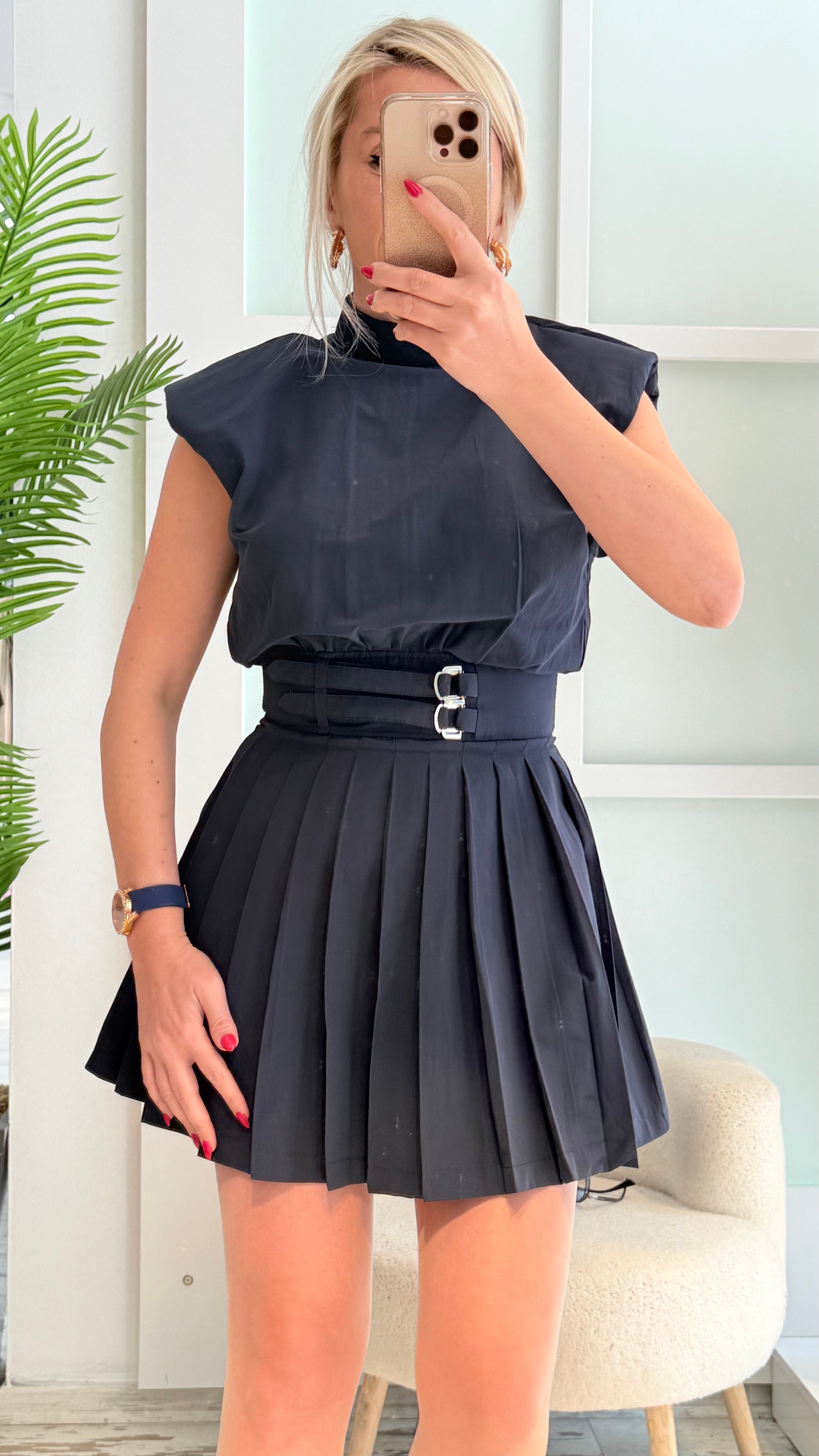 PERİY LACİVERT PİLELİ ELBİSE