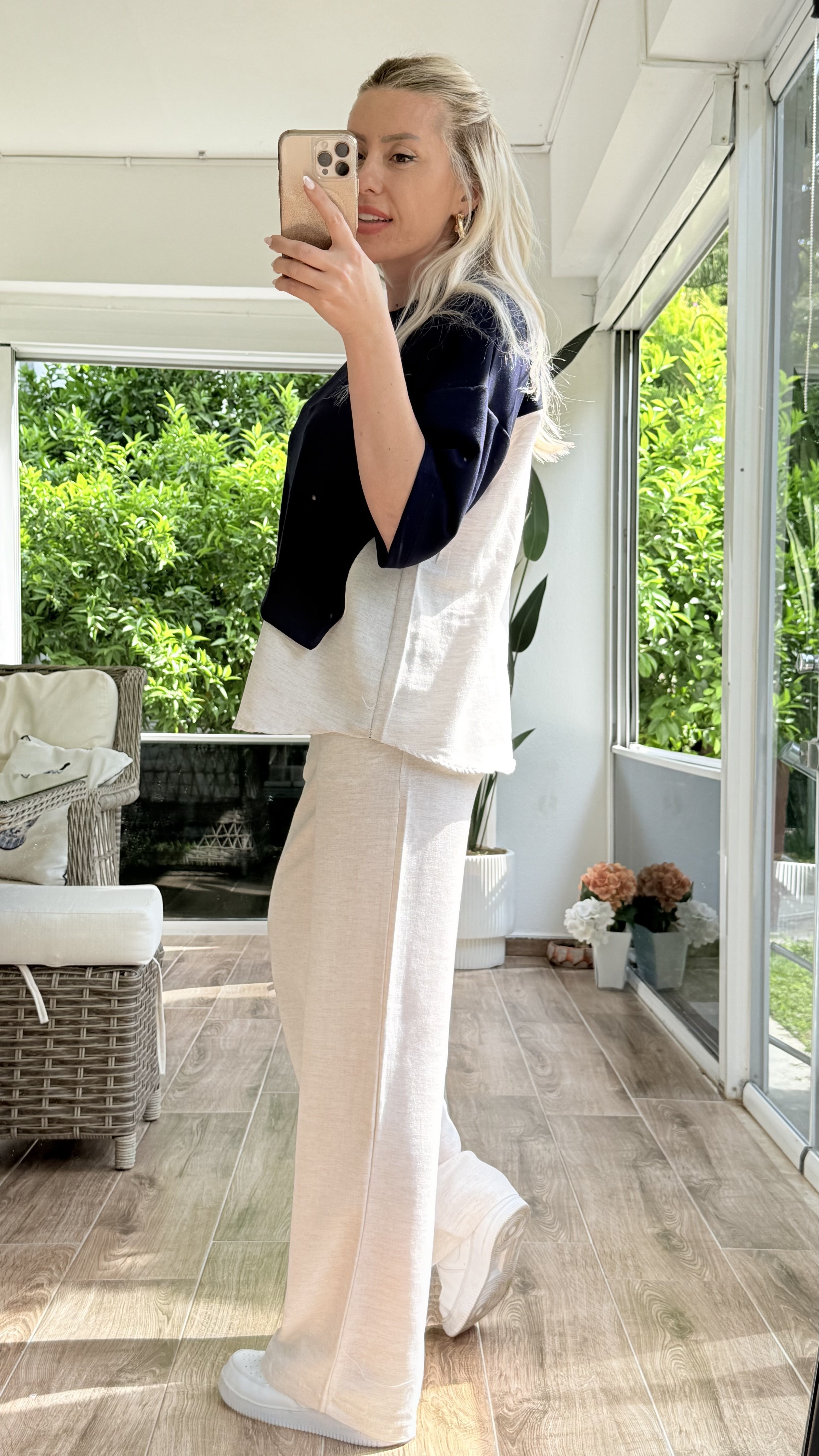 PİLİRS LACİVERT KREM DETAYLI TASARIM TAKIM 