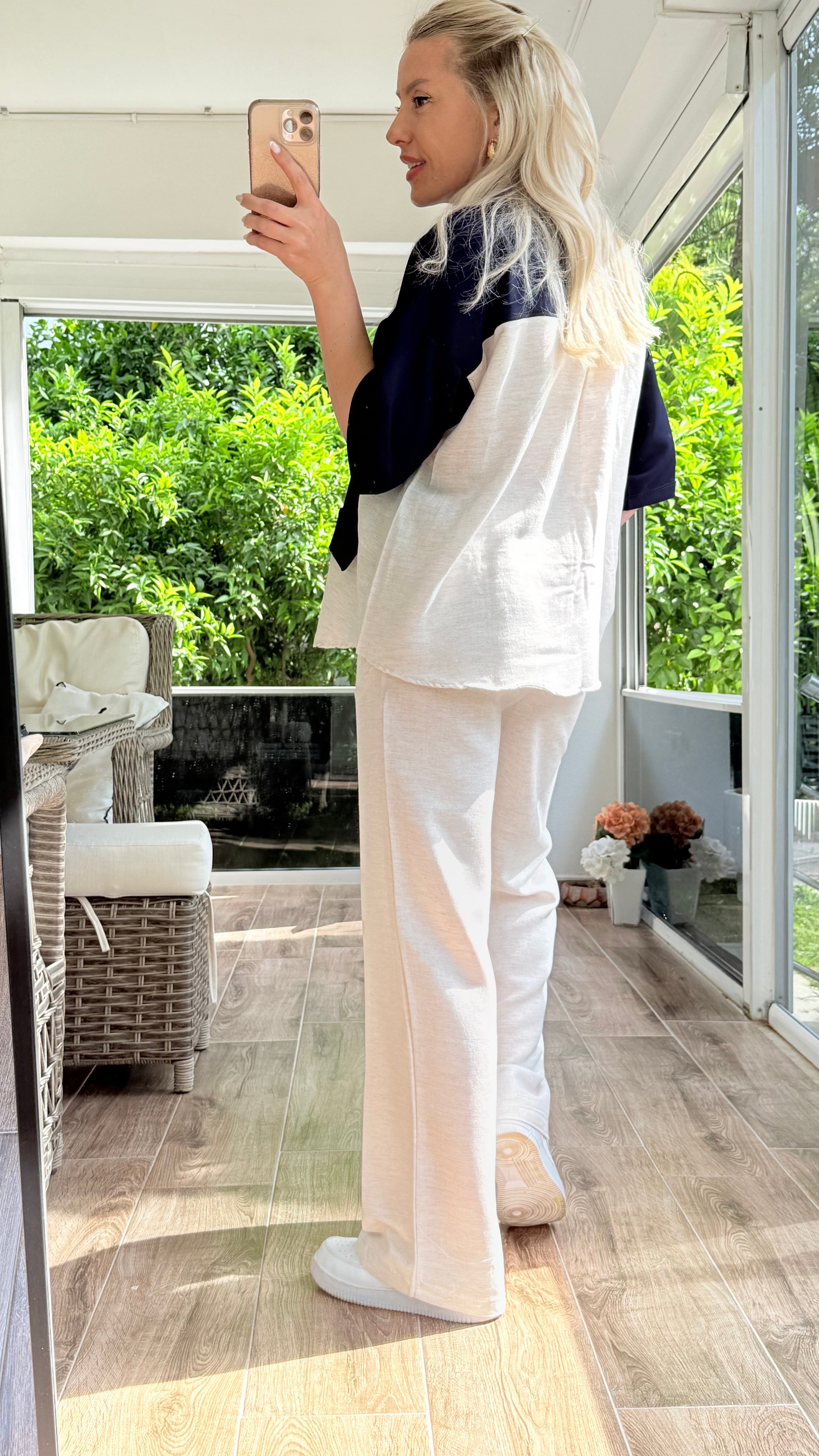 PİLİRS LACİVERT KREM DETAYLI TASARIM TAKIM 