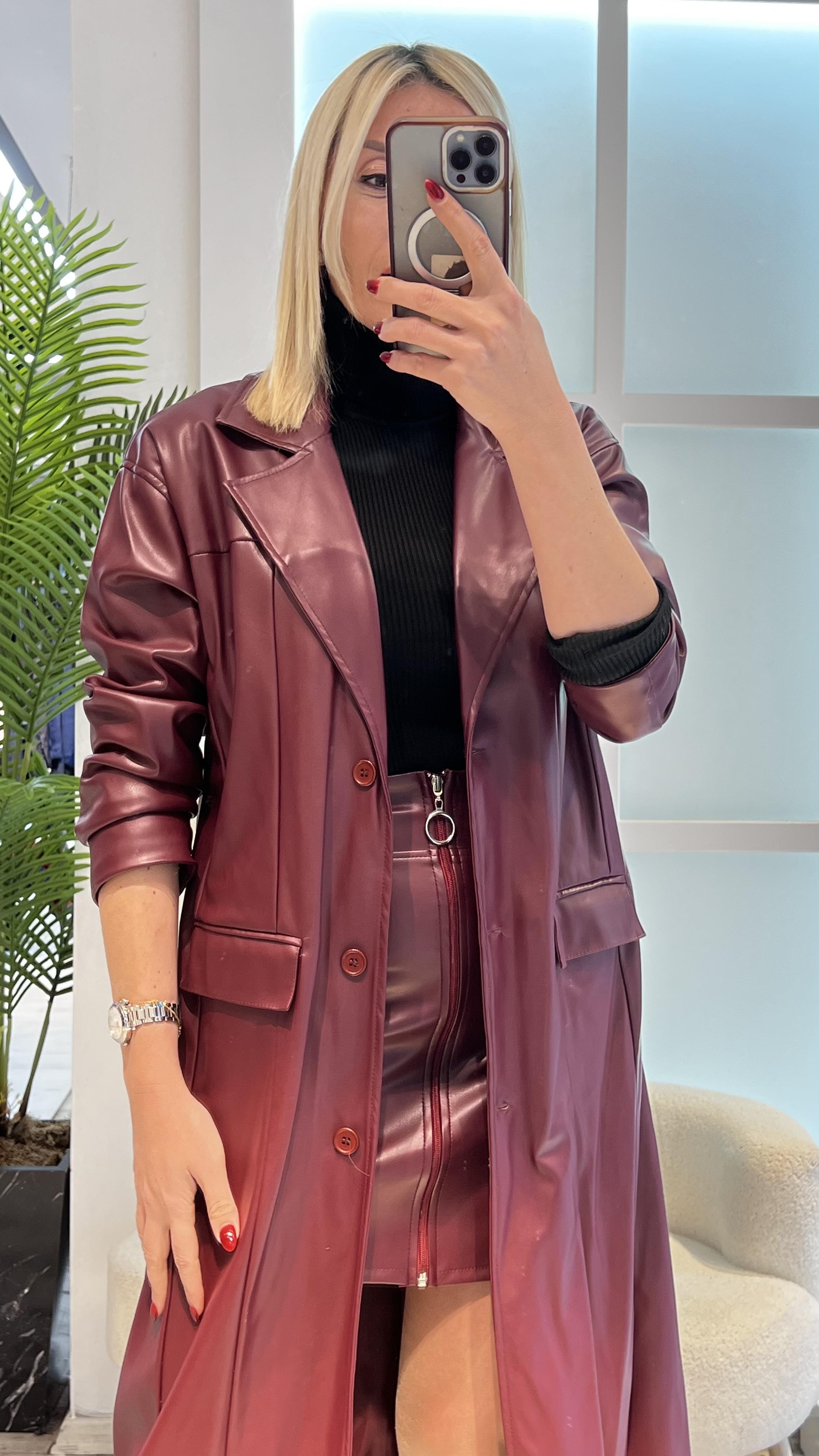 PUMP BORDO DERİ TRENÇ
