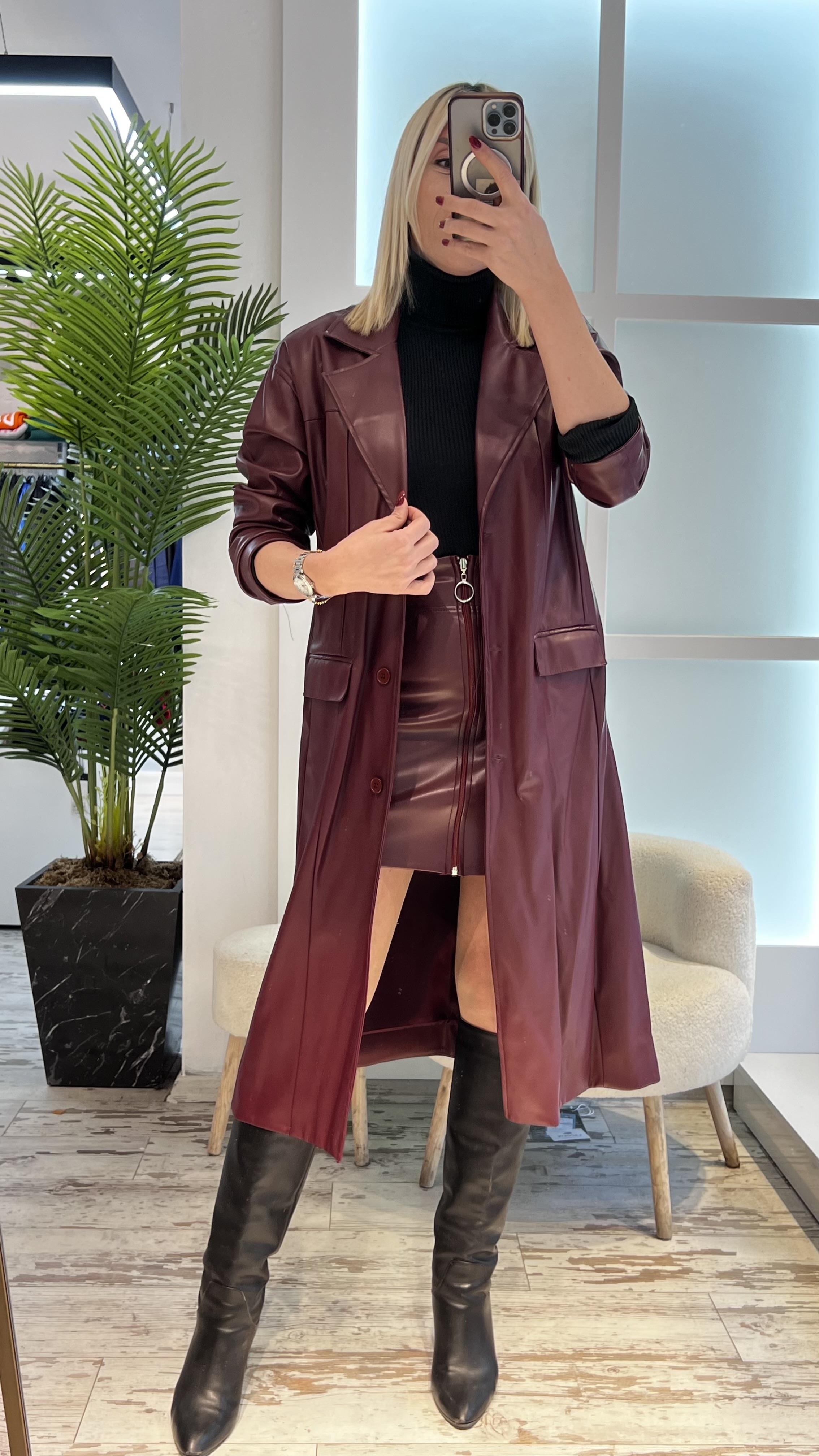 PUMP BORDO DERİ TRENÇ