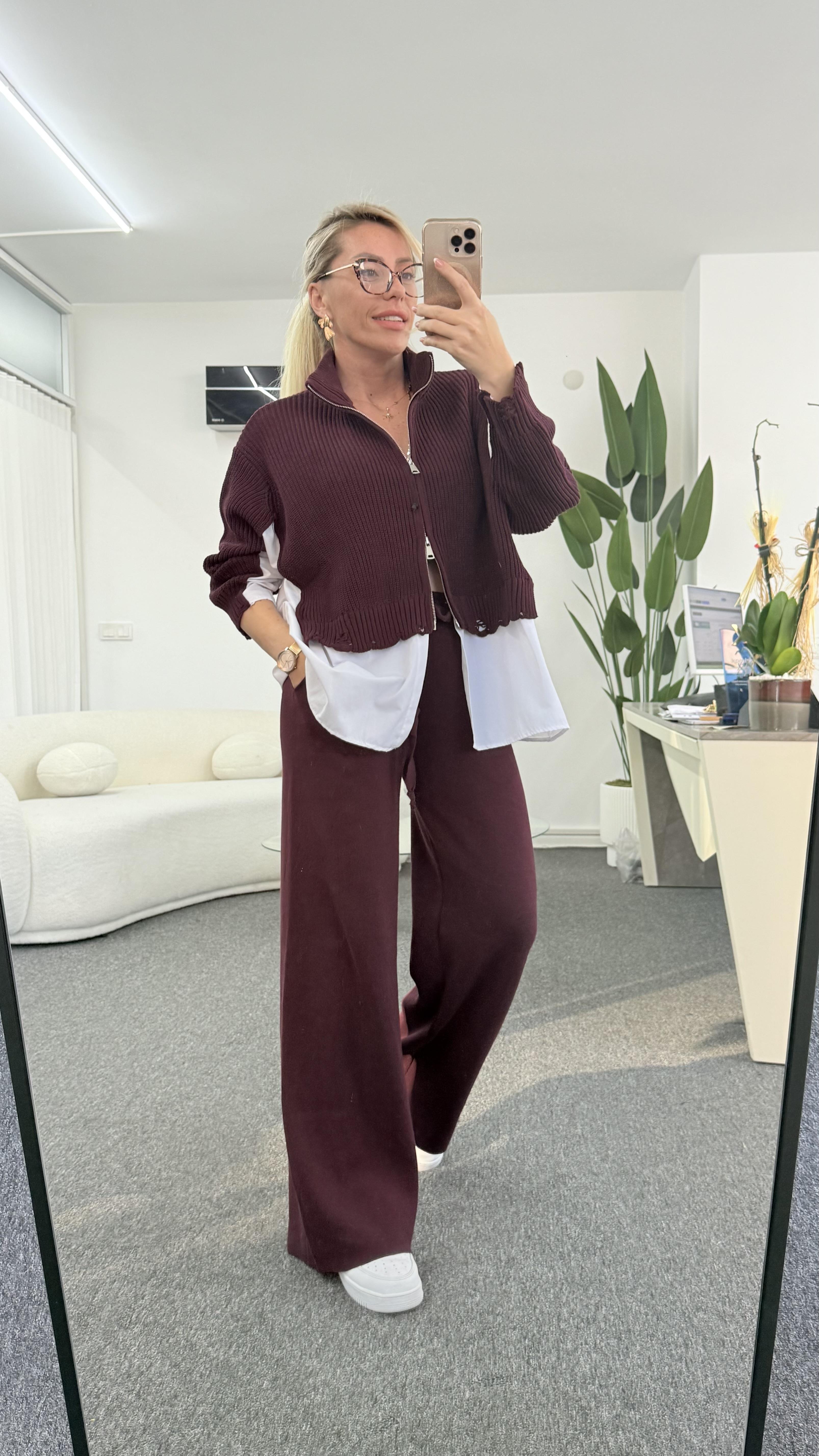 RONİX TRİKO GÖMLEK DETAYLI BORDO TAKIM