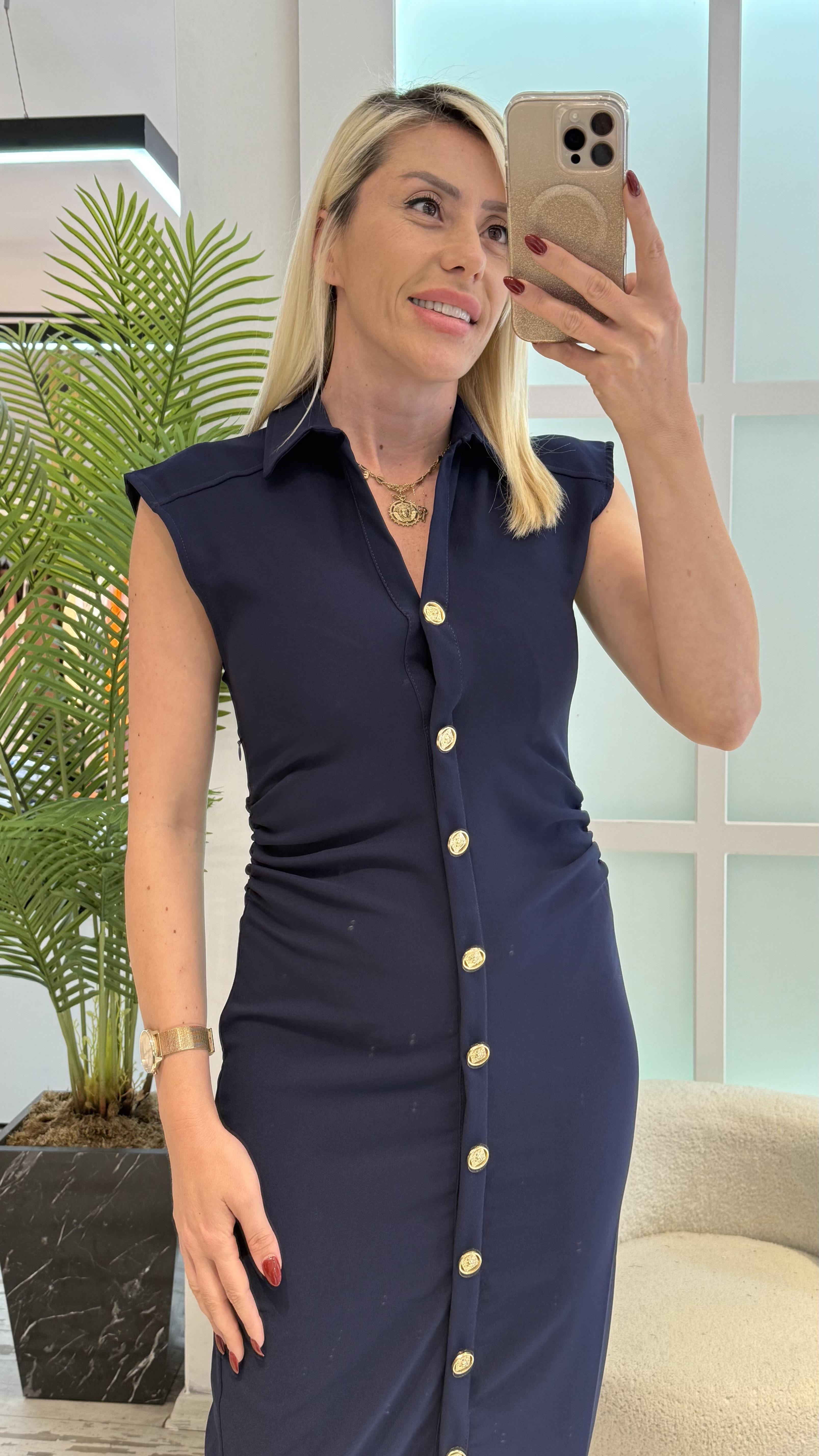 SİSU CREP LACİVERT ELBİSE