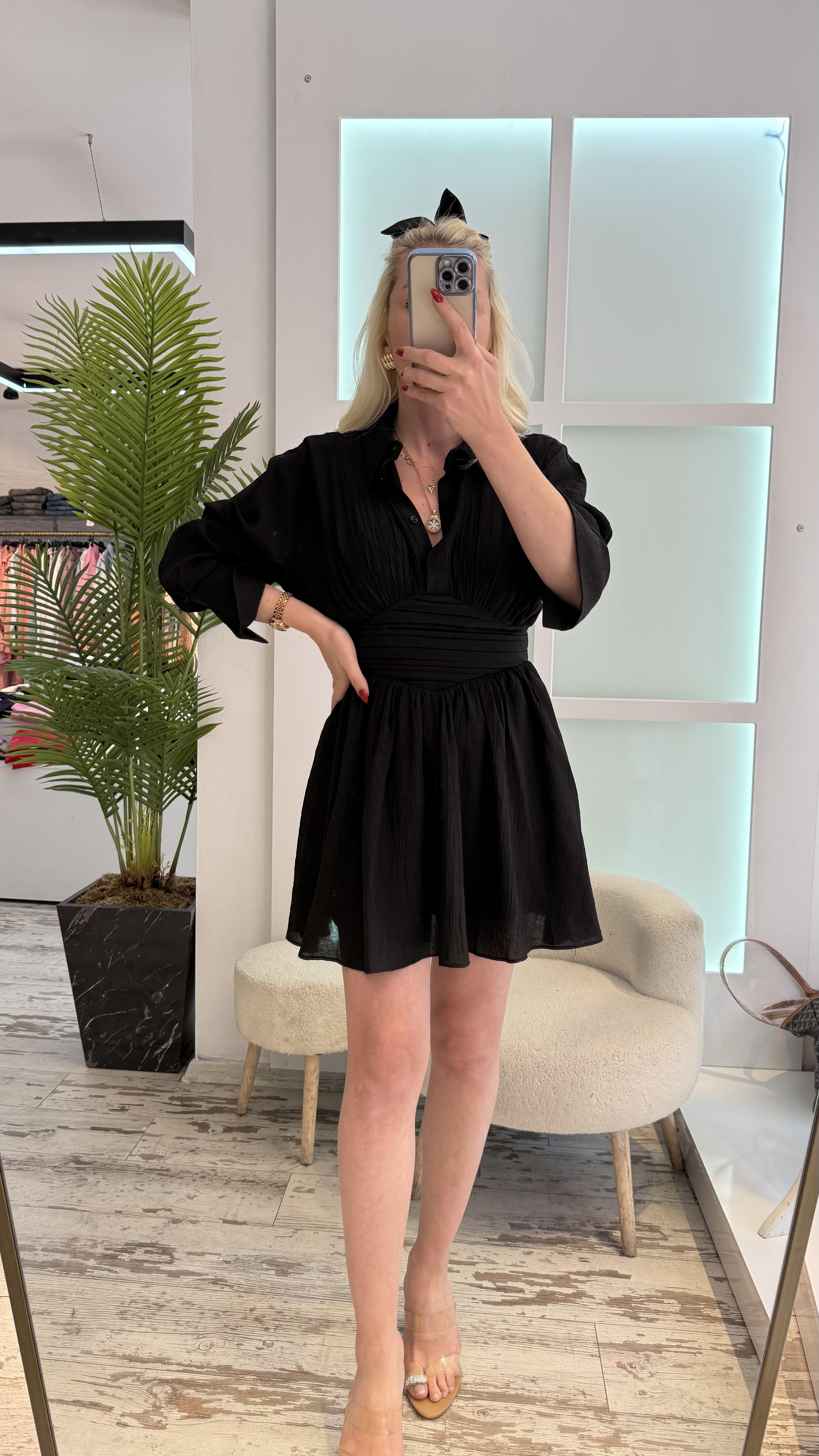 SİYAH DRAPELİ ELBİSE