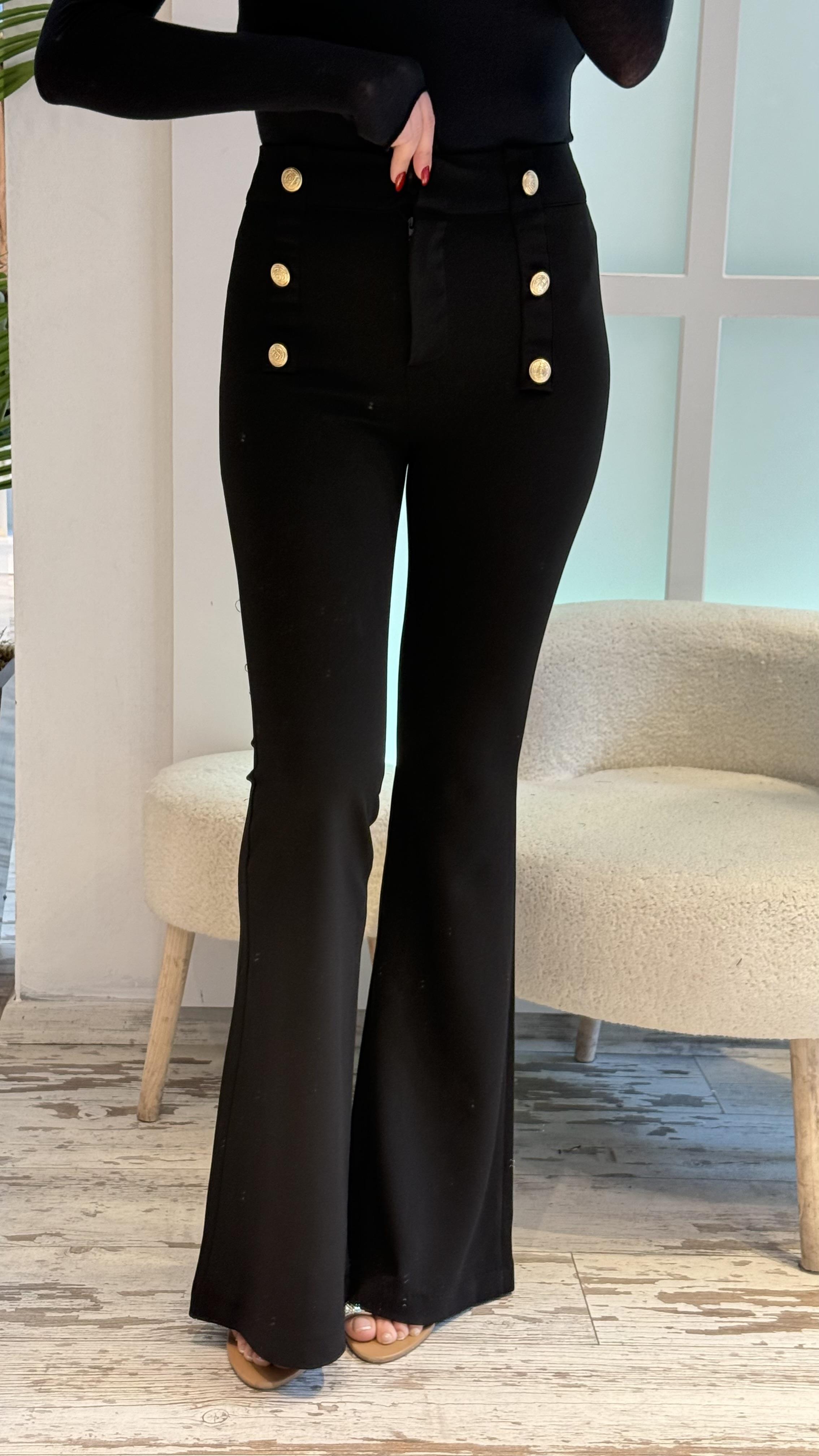 SİYAH GOLD DÜĞME DETAYLI İSPANYOL JEAN