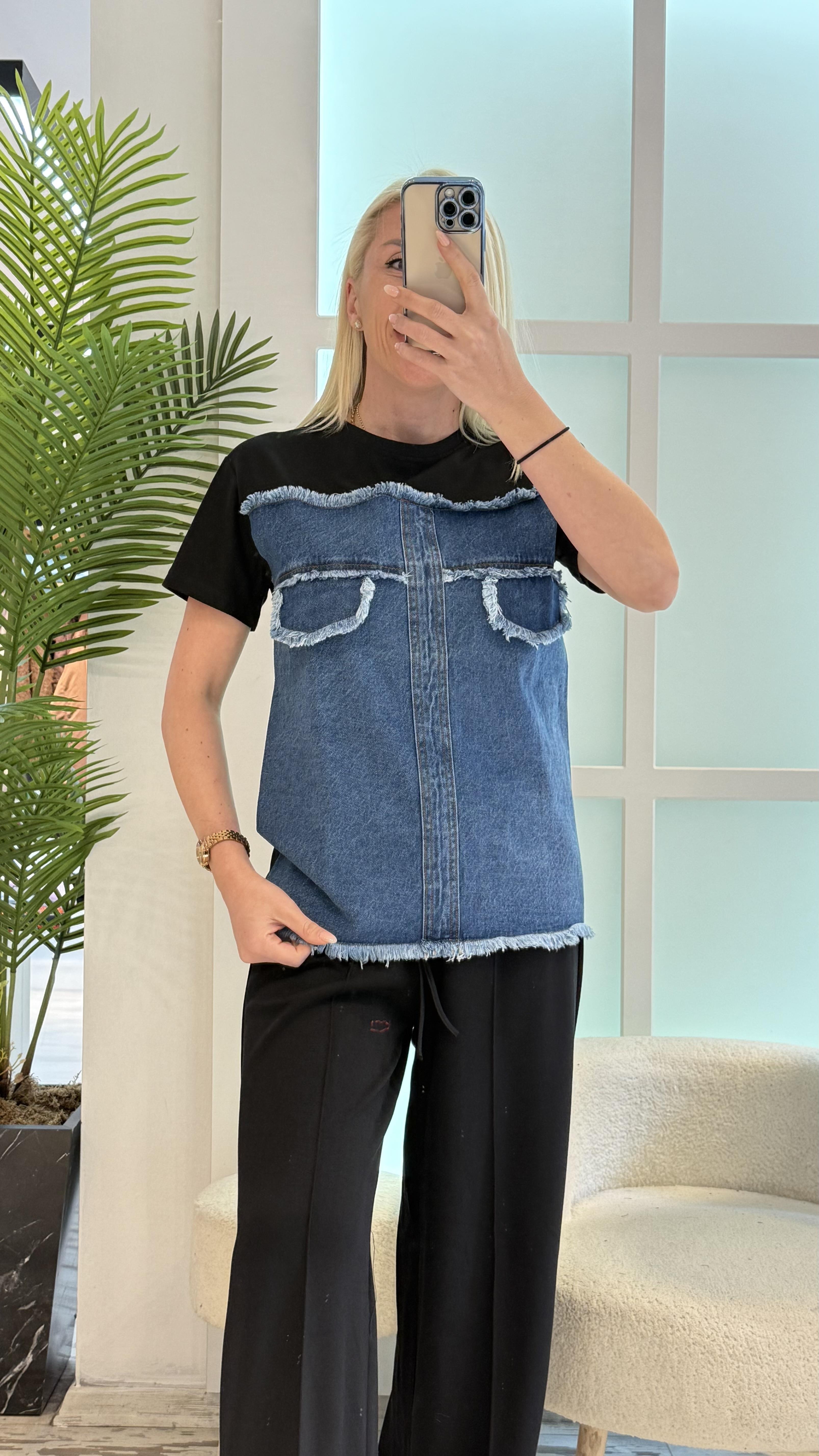 SİYAH KOT DETAY TSHIRT