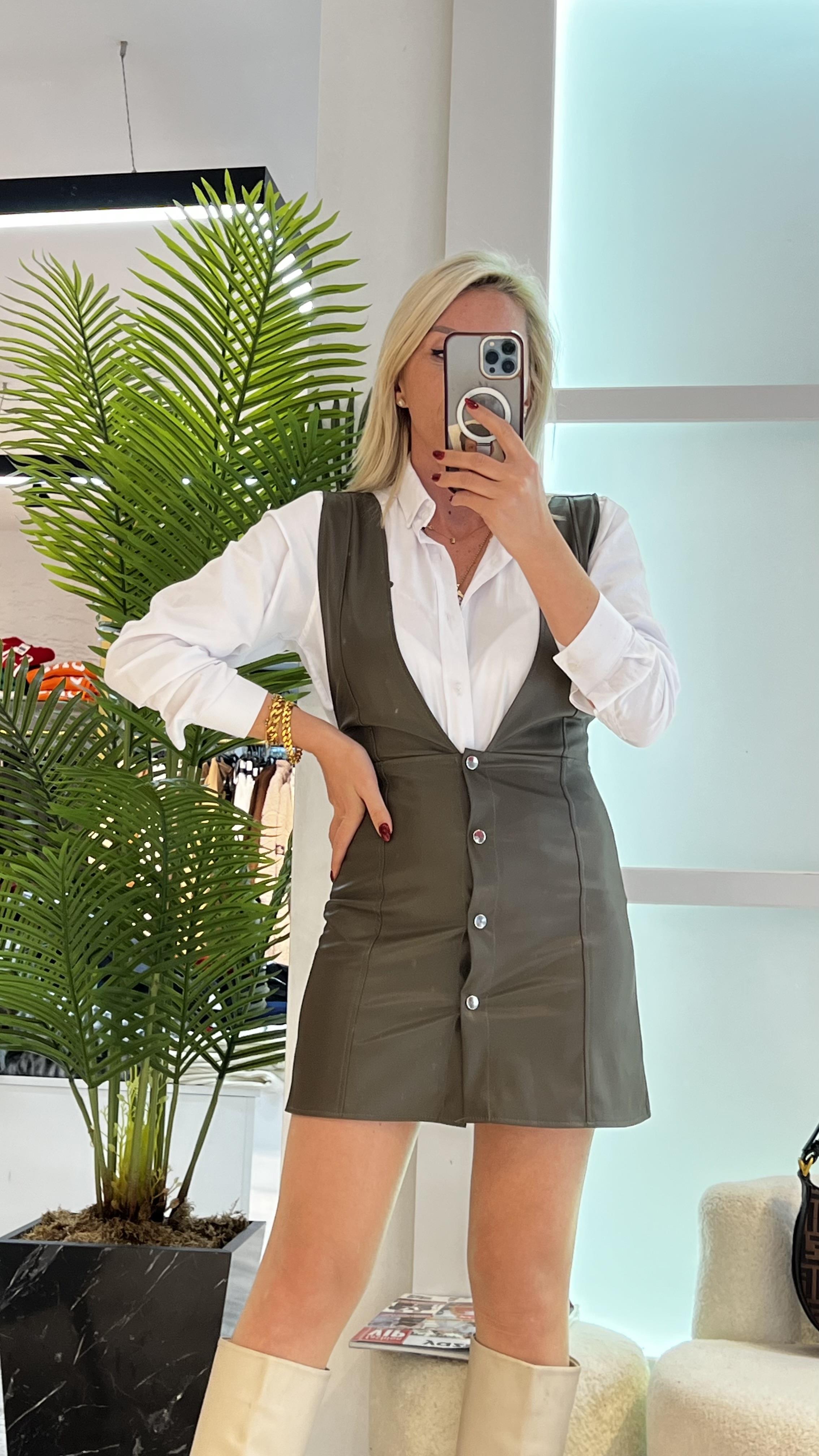 SNK YEŞİL DERİ SALOPET ELBİSE