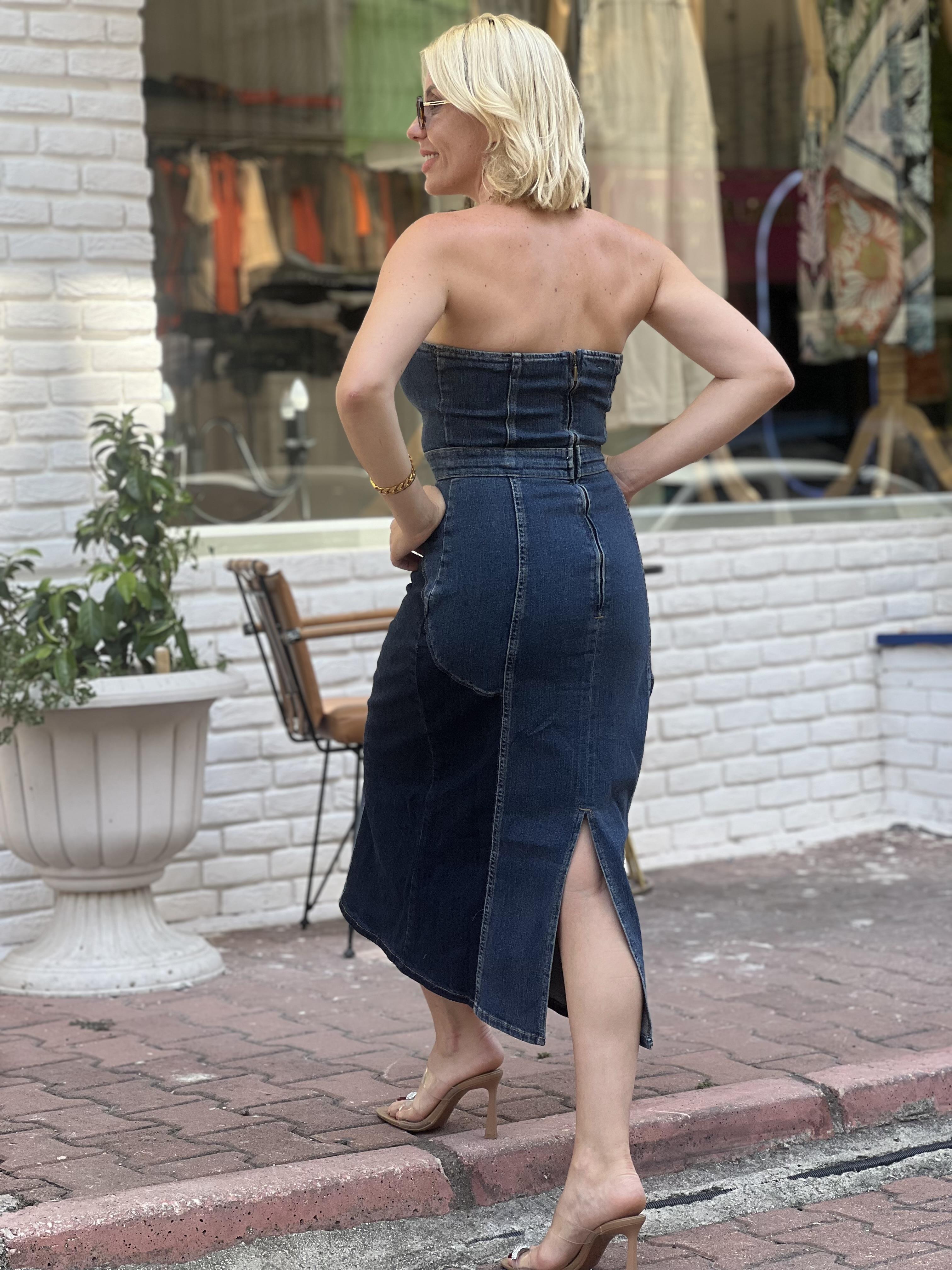 LUA  STRAPLEZ KOT ELBİSE 