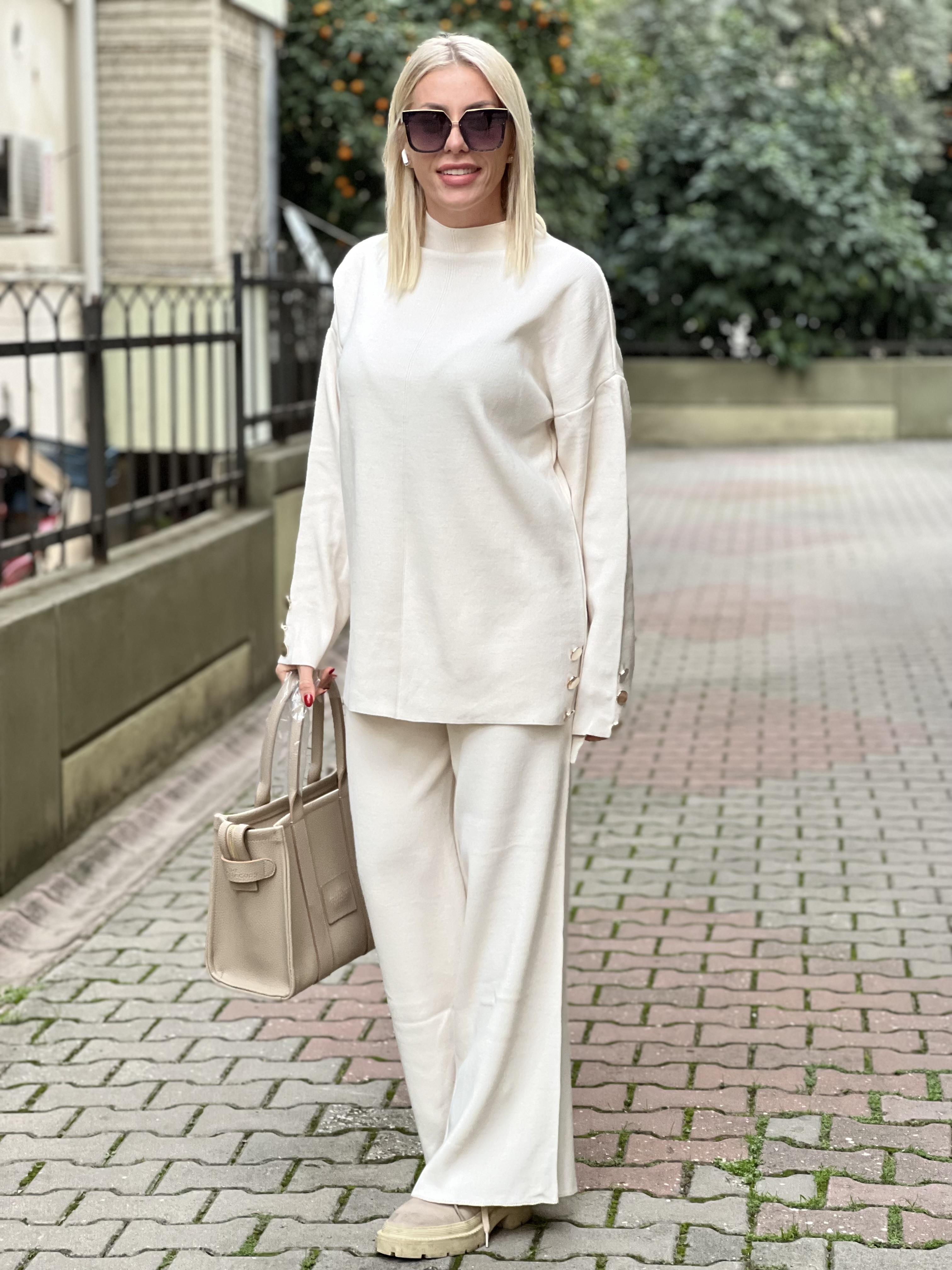 TAŞ RENGİ TRİKO PANTOLONLU TAKIM 