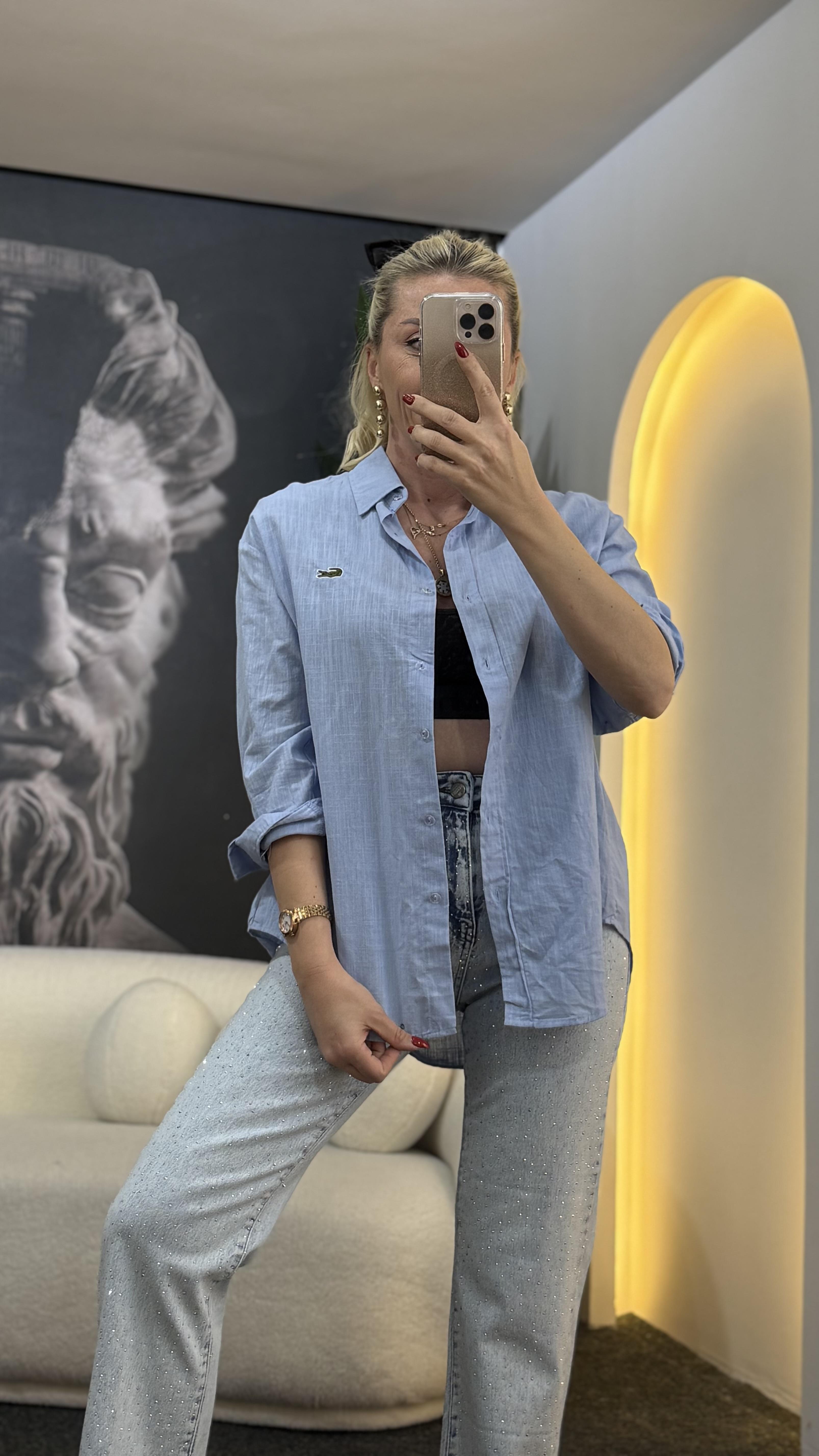 TRUE MAVİ KETEN GÖMLEK