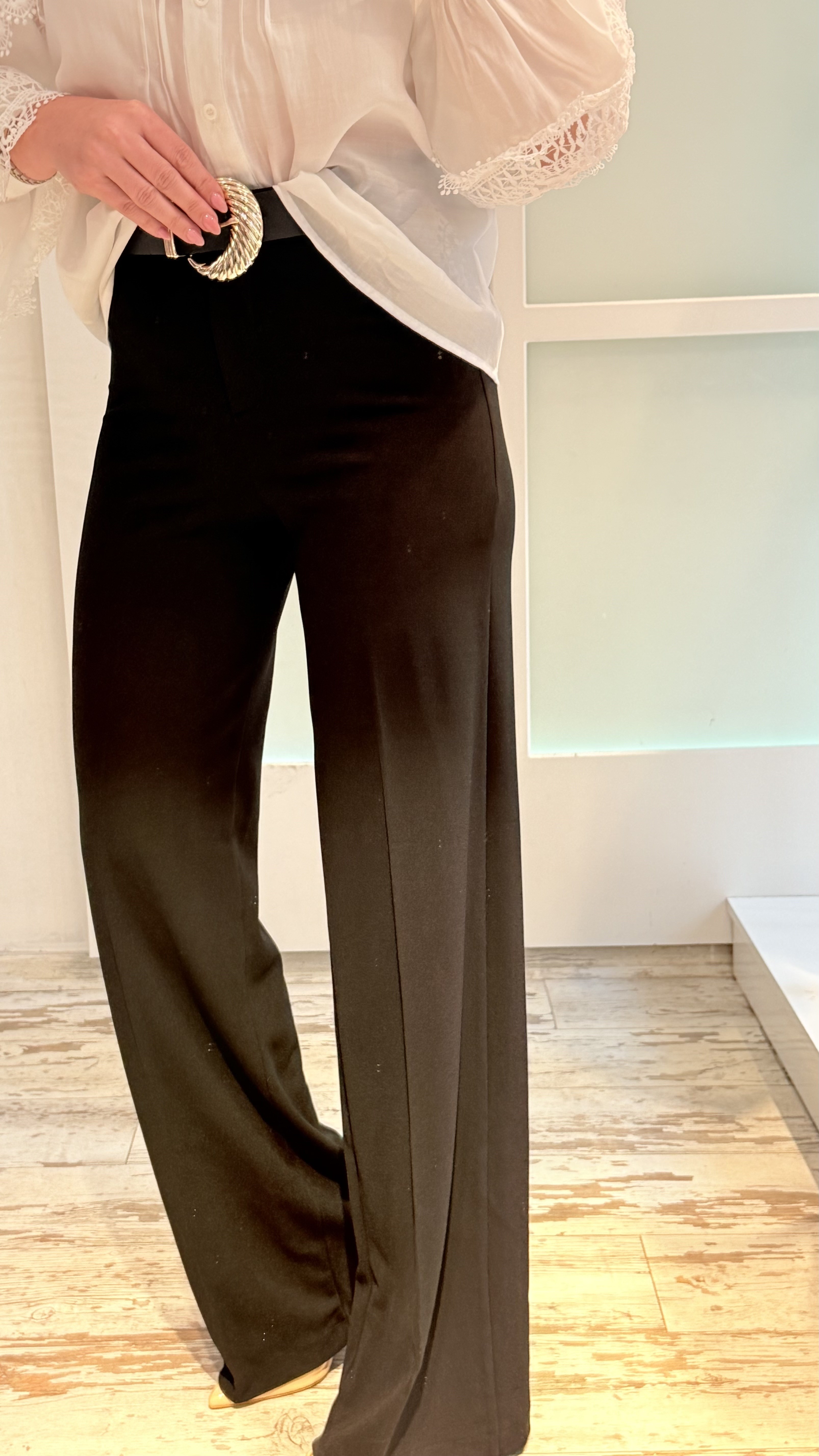 VOLYS SİYAH KEMERLİ CREP PANTOLON