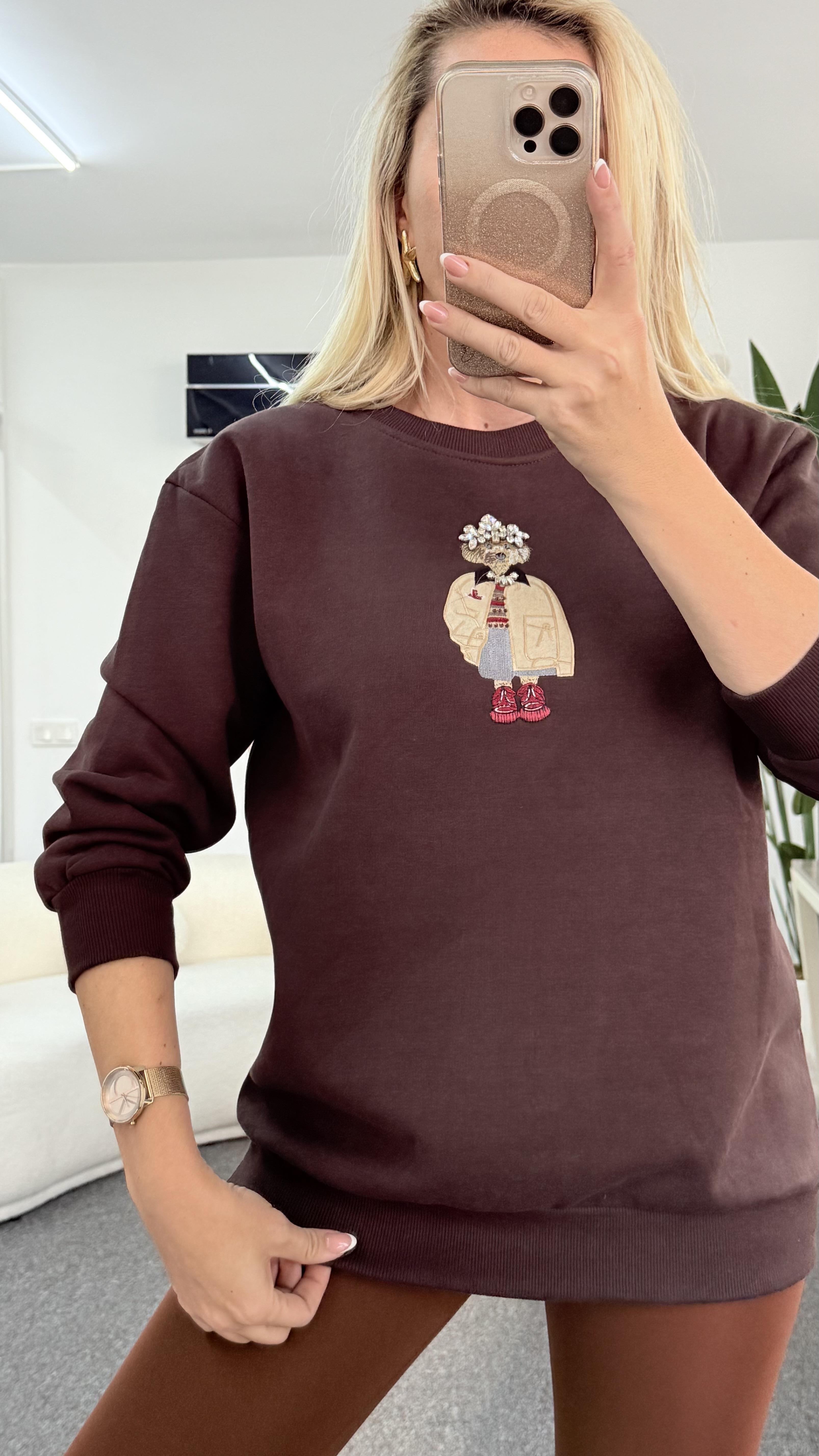 WONS AYICIK İŞLEMELİ KAHVERENGİ SWEATSHIRT