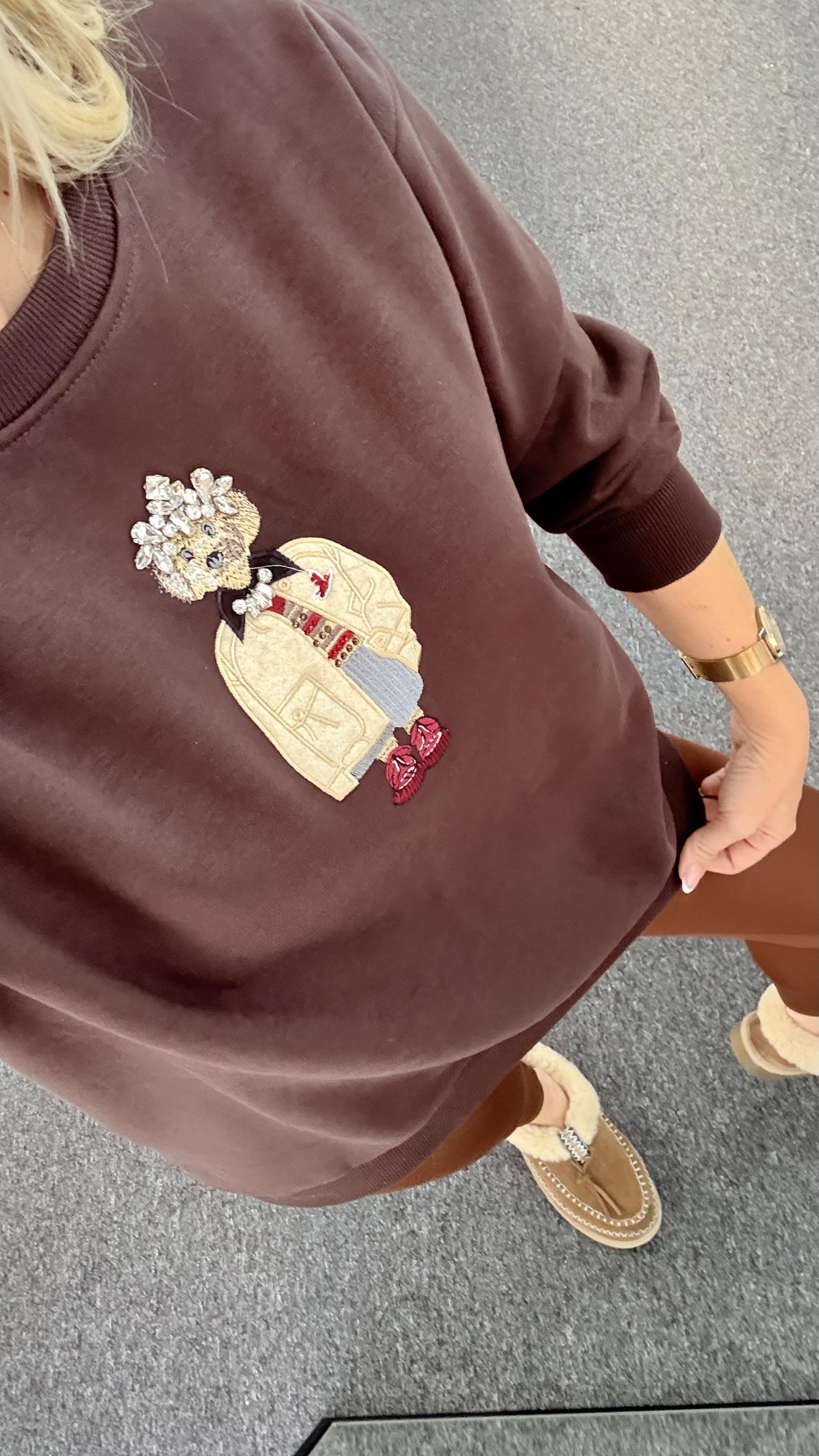 WONS AYICIK İŞLEMELİ KAHVERENGİ SWEATSHIRT