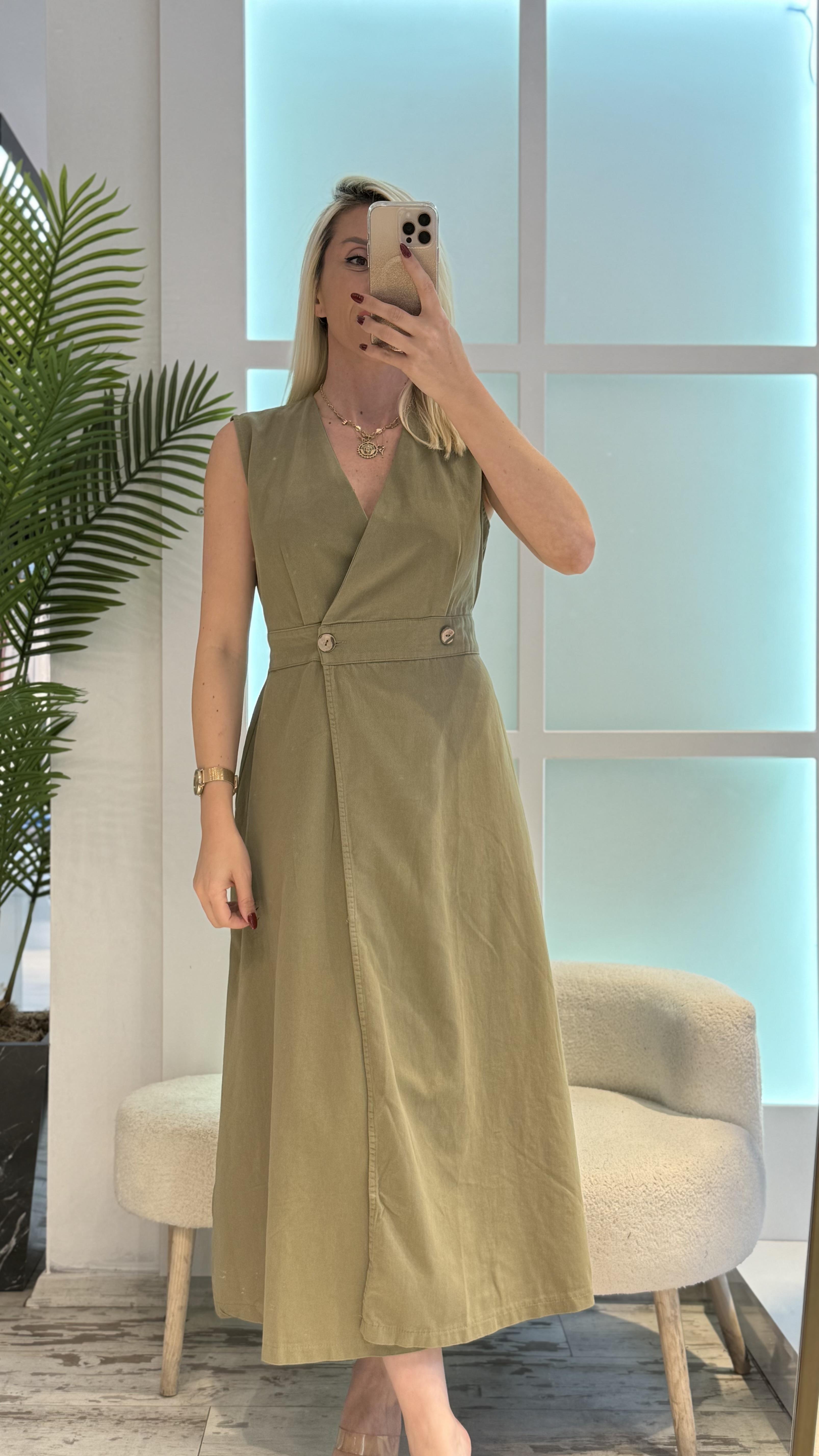 YEŞİL GABARDİN ELBİSE