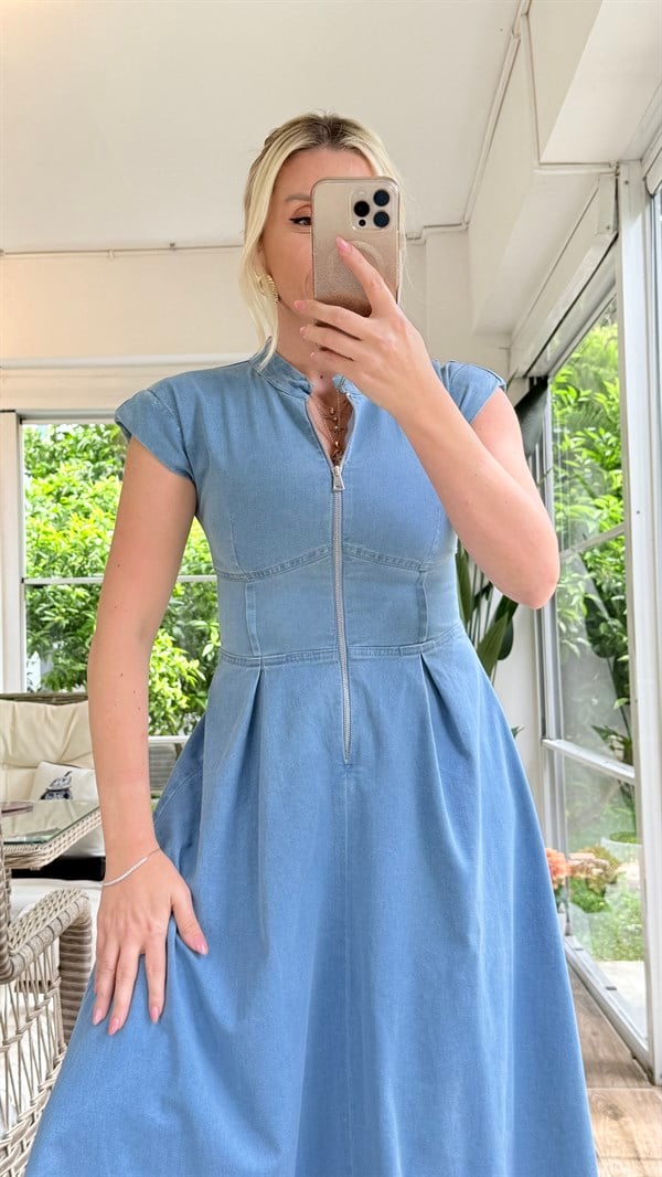 AMANDA BUZ MAVİSİ KOT ELBİSE