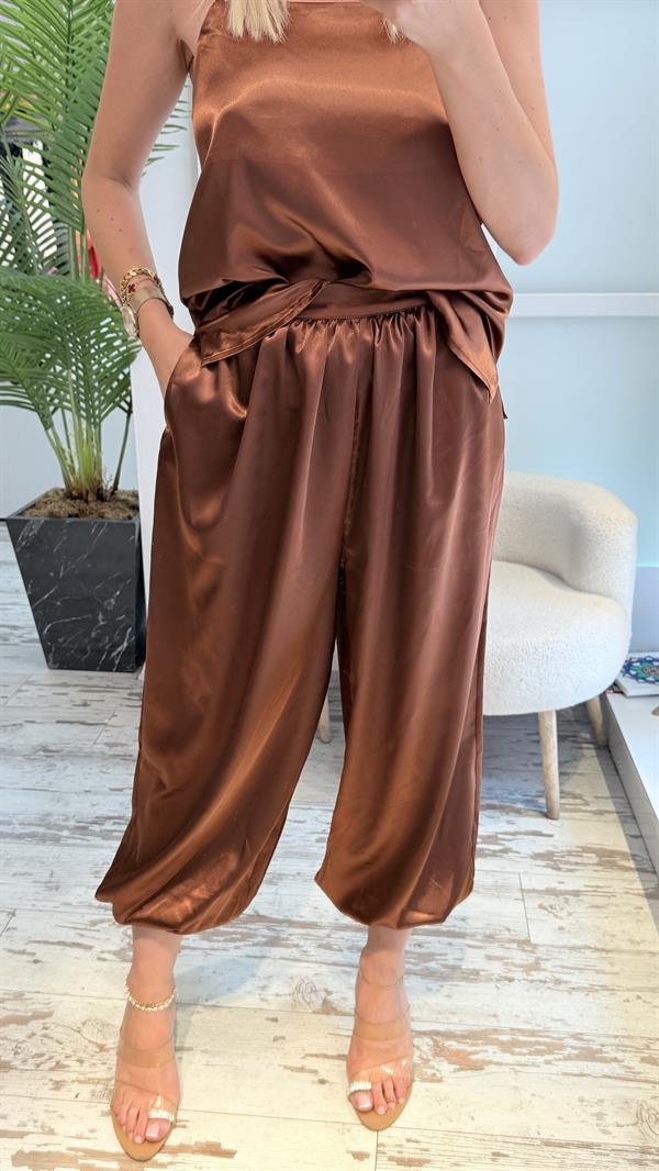 ASİN KAHVERENGİ SATEN PANTOLON