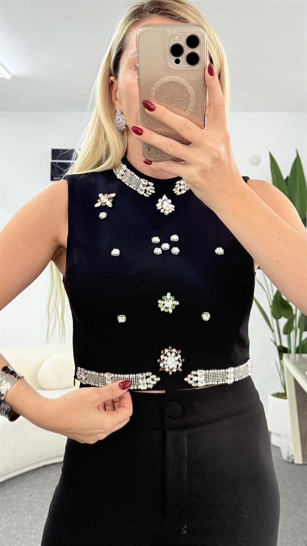 ASTER SİYAH TAŞLI CROP