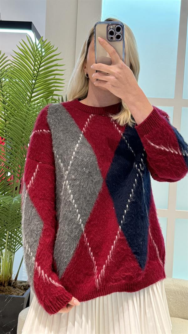 BAKLAVA DESEN BORDO KAZAK