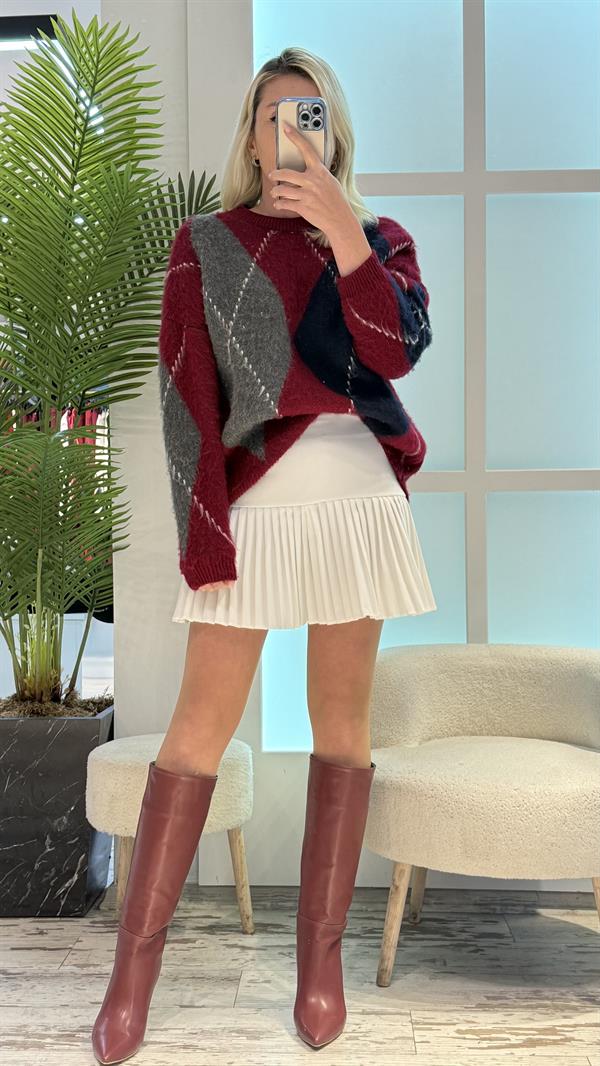 BAKLAVA DESEN BORDO KAZAK