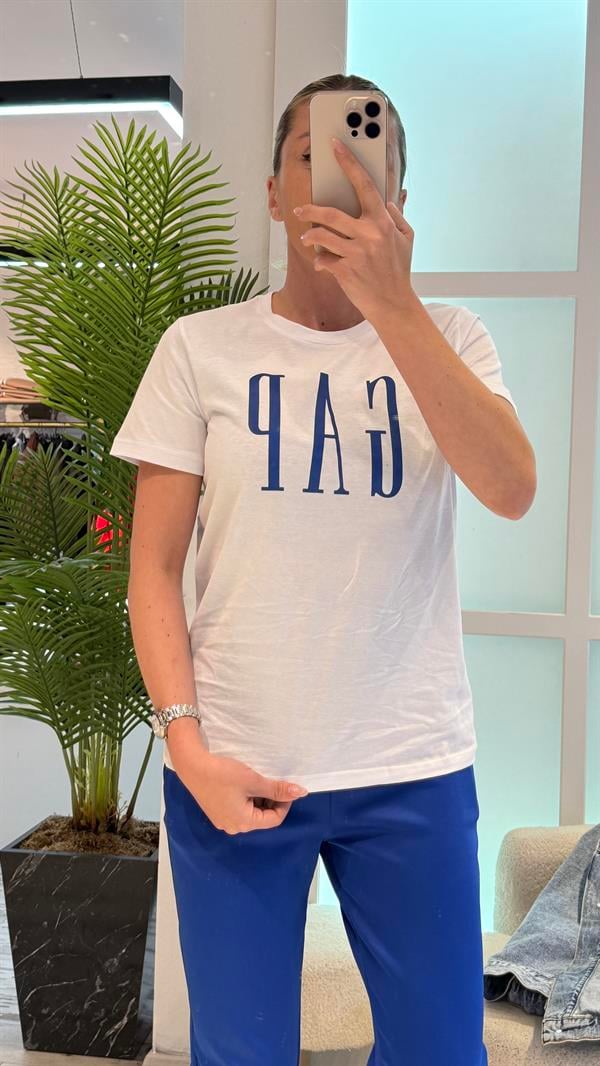 RİVEN ÖNÜ MAVİ YAZILI  TSHIRT