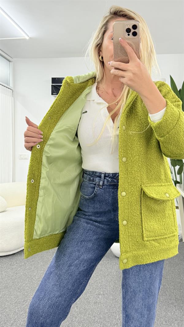 BIRS NEON YEŞİL PELUŞ CEKET 
