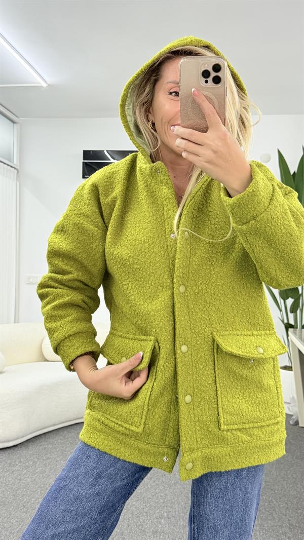 BIRS NEON YEŞİL PELUŞ CEKET 