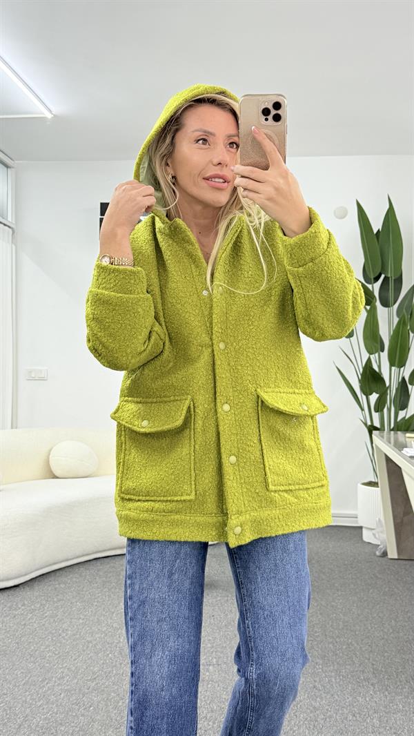BIRS NEON YEŞİL PELUŞ CEKET 