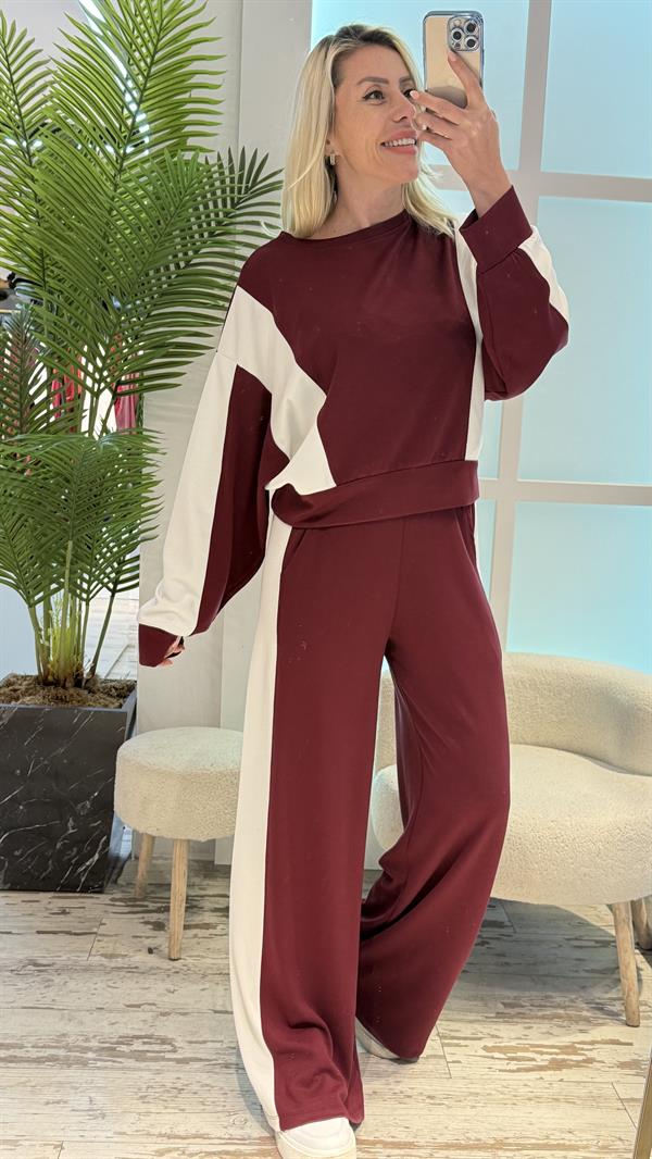 BORDO BEYAZ ŞERİTLİ TAKIM 