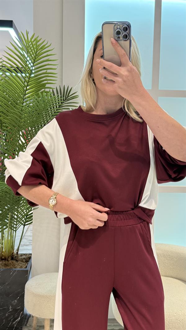 BORDO BEYAZ ŞERİTLİ TAKIM 