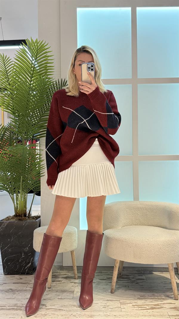 BORDO ÇAPRAZ DETAYLI KAZAK