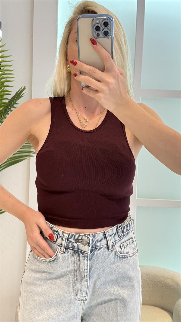 BORDO FİTİLLİ HALTER YAKA ATLET