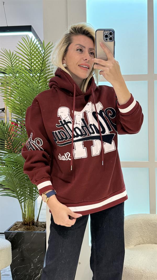 BORDO KAPÜŞONLU SWEAT 