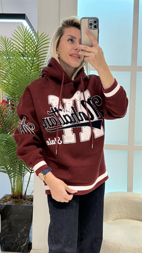 BORDO KAPÜŞONLU SWEAT 