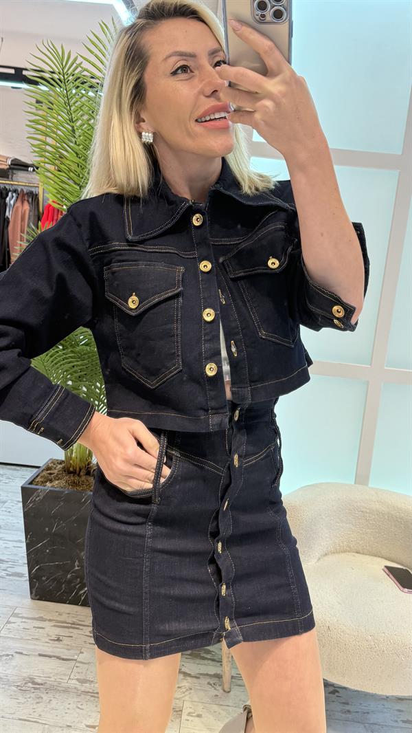 BRİTTİN DÜĞMELİ LACİVERT KOT TAKIM