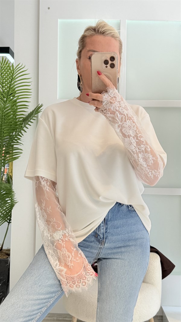 BULYY BEYAZ DANTEL KOL TSHRT 
