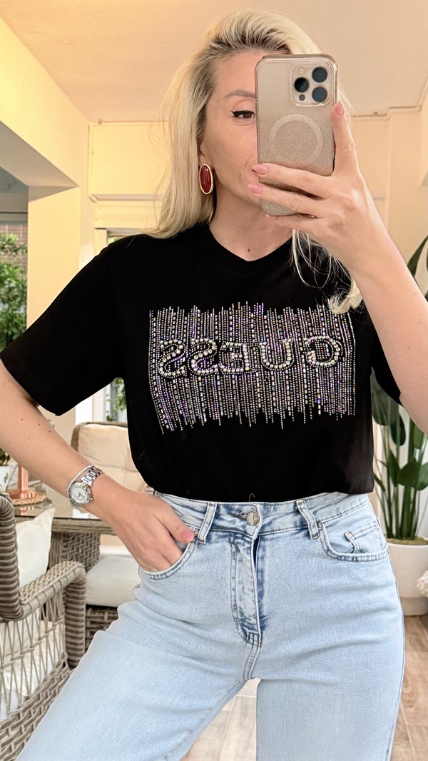 CWENS SİYAH TAŞLI TSHRT 