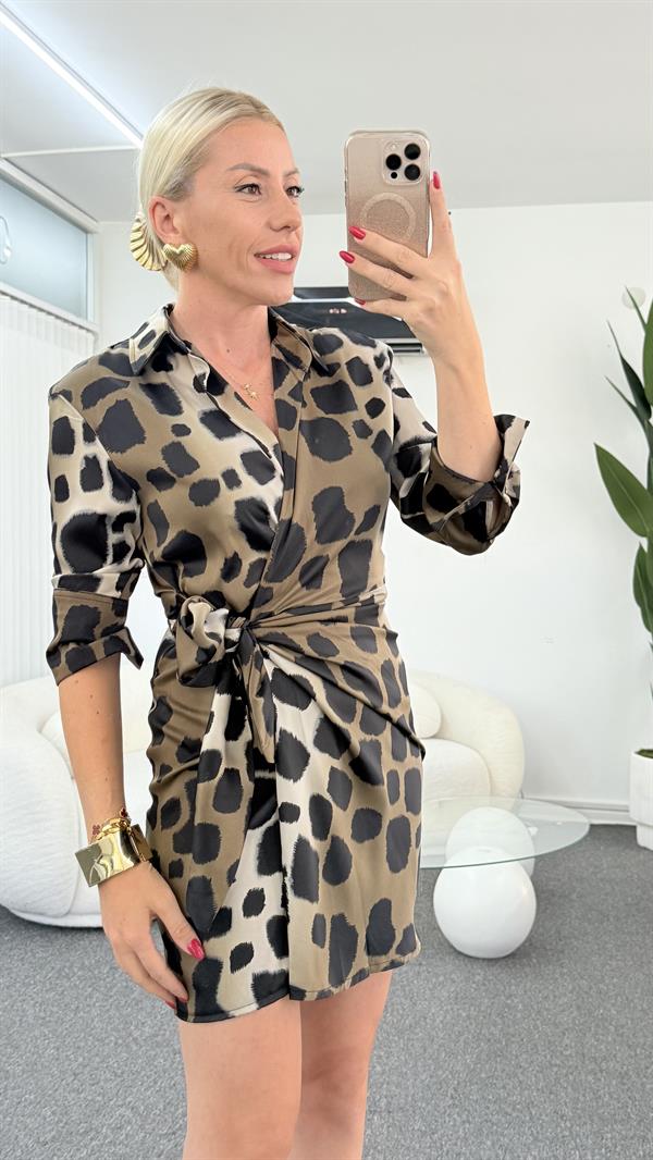 ELENA LEOPAR SATEN ELBİSE