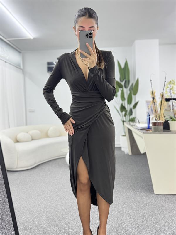 ELLİY ACI KAHVE DRAPE ELBİSE 