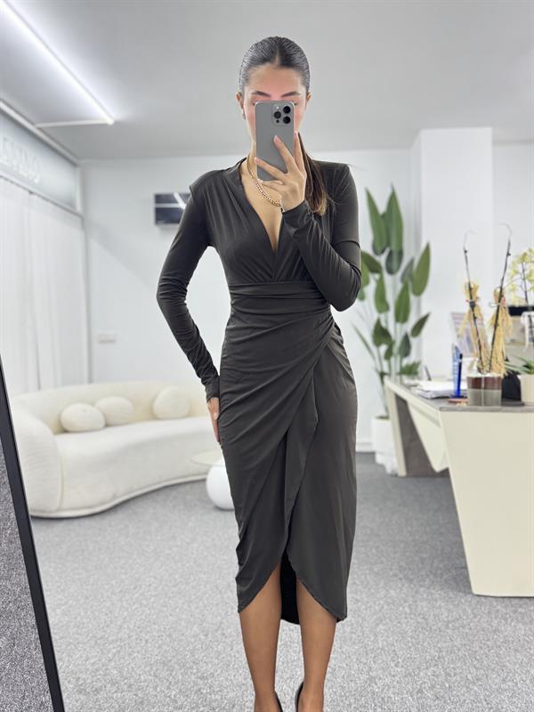 ELLİY ACI KAHVE DRAPE ELBİSE 