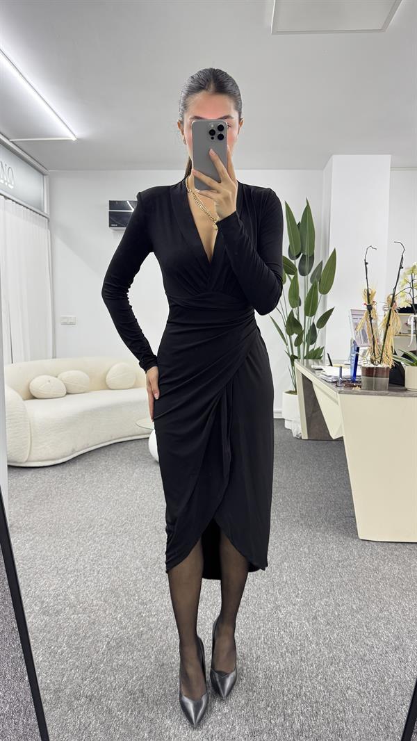 ELLİY SİYAH DRAPE ELBİSE