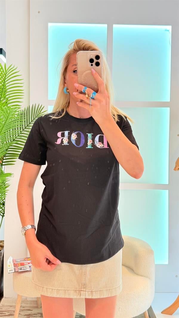 EMMA RENKLİ SİYAH TSHIRT