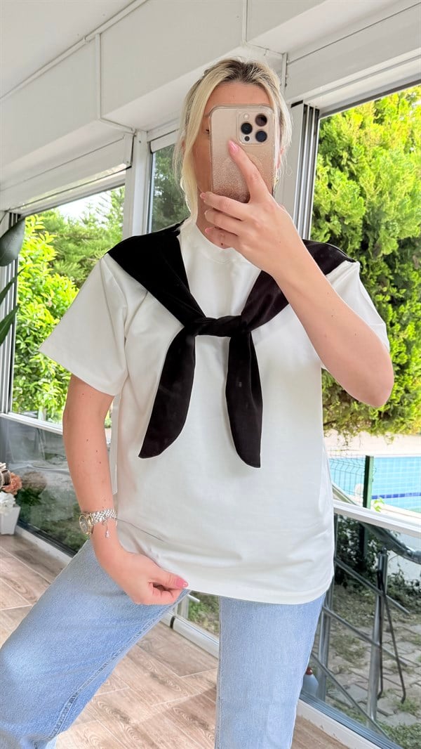 ENDORA SİYAH FULARLI TSHIRT