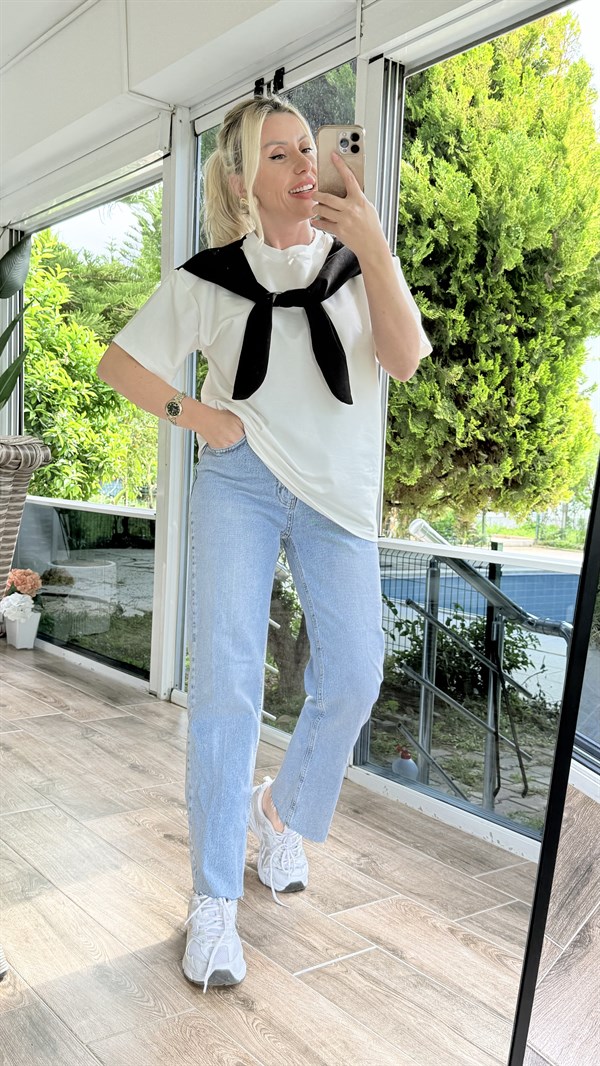 ENDORA SİYAH FULARLI TSHIRT